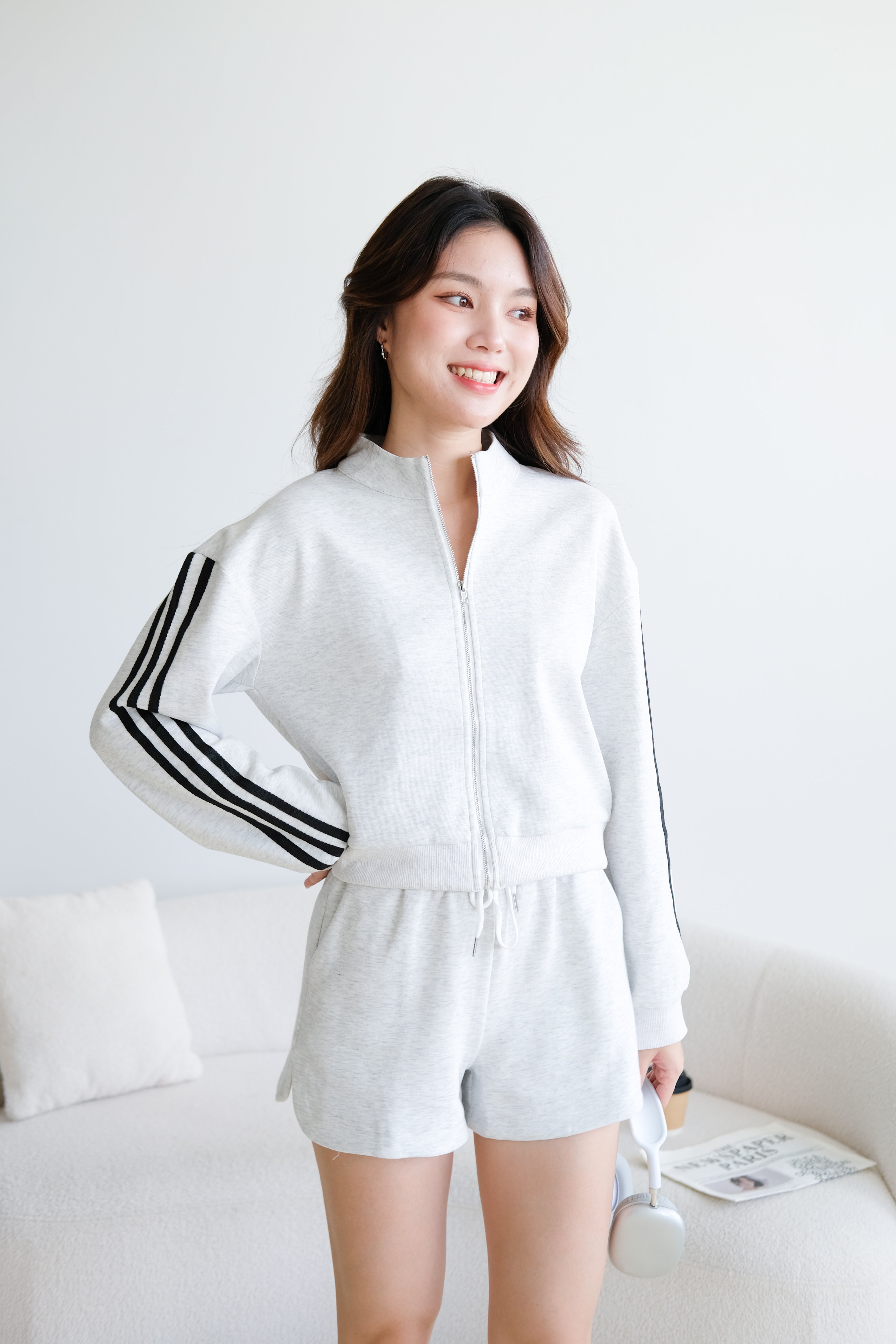 Day Off Stripes Lounge Set (Light Grey)