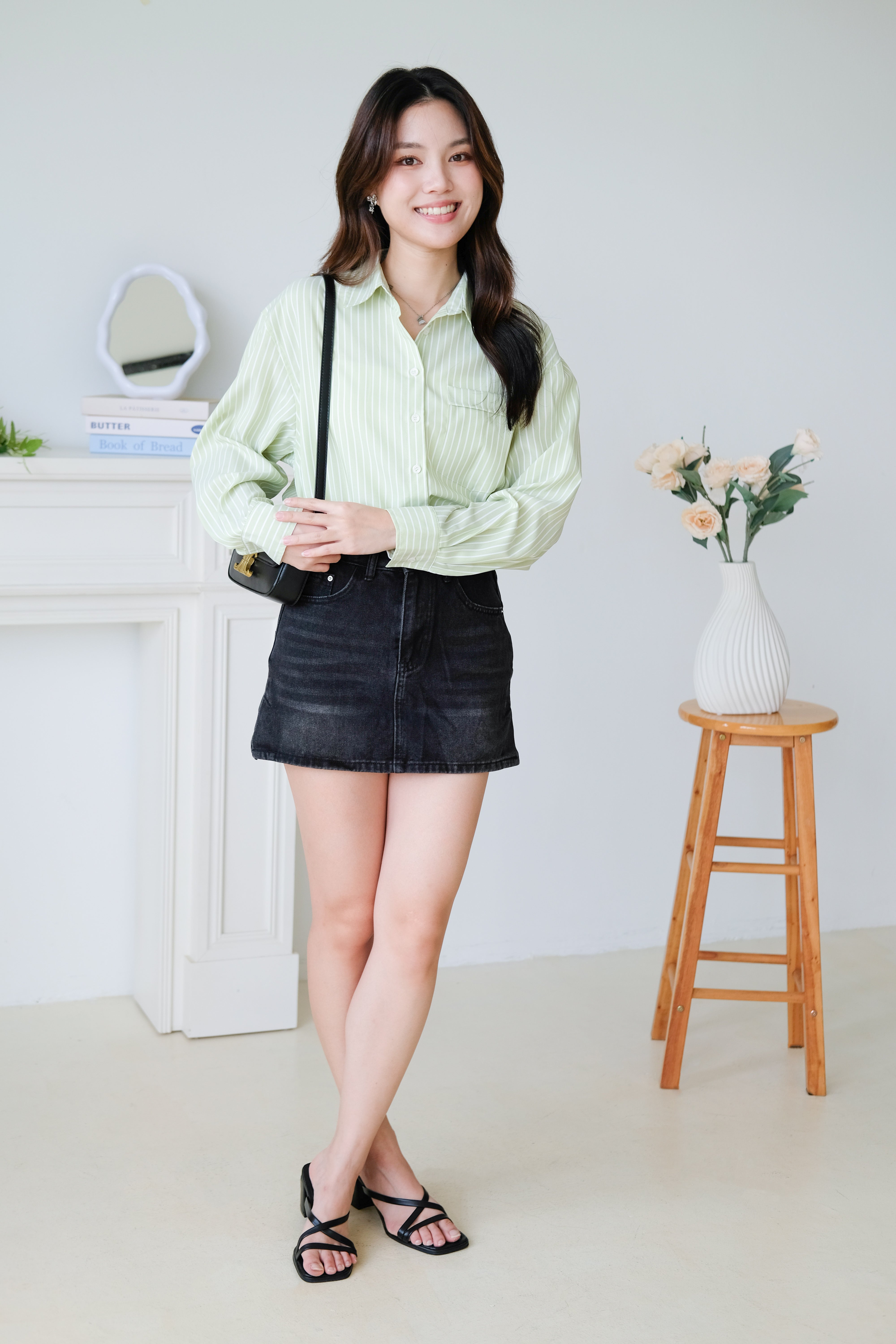 Wayne Stripes Boyfriend Shirts (Apple Green)