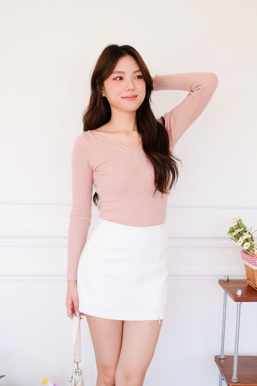 Tristan V Line Sculpted Long Sleeves Top (Blush Pink)