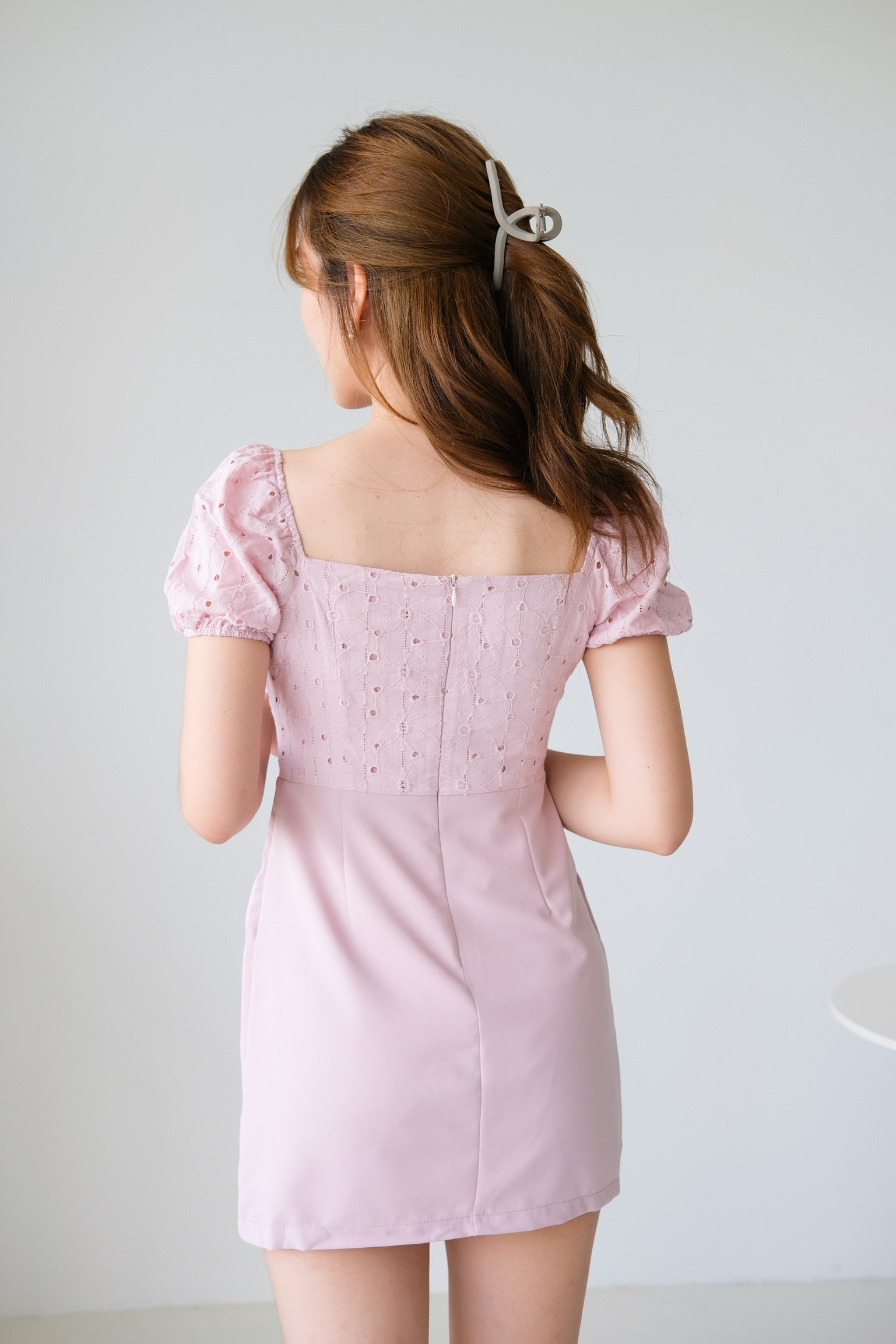 Kathryn Crochet Ruched Dress (Dusty Pink)