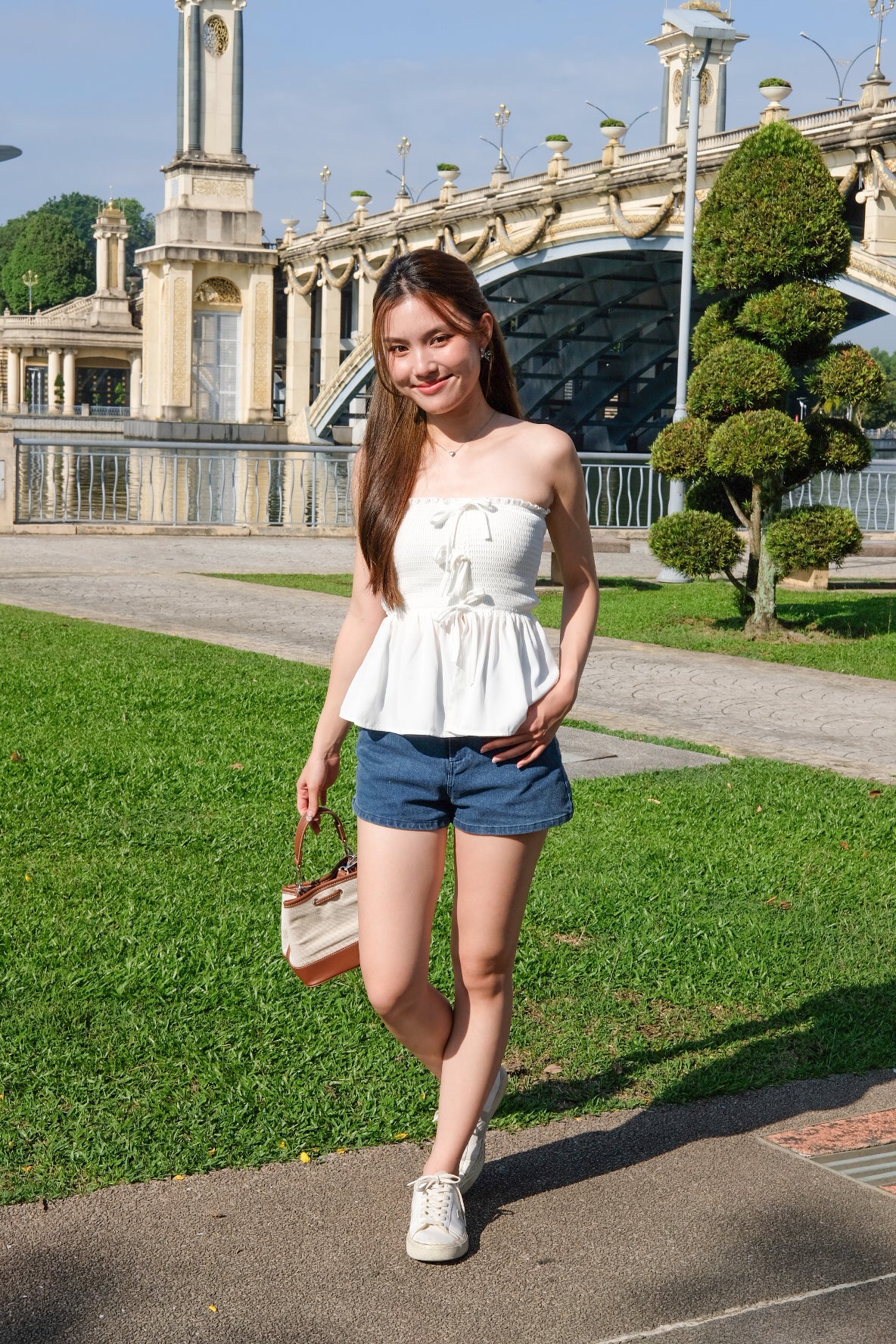 Althea Smocked Bow Tube Top (White)