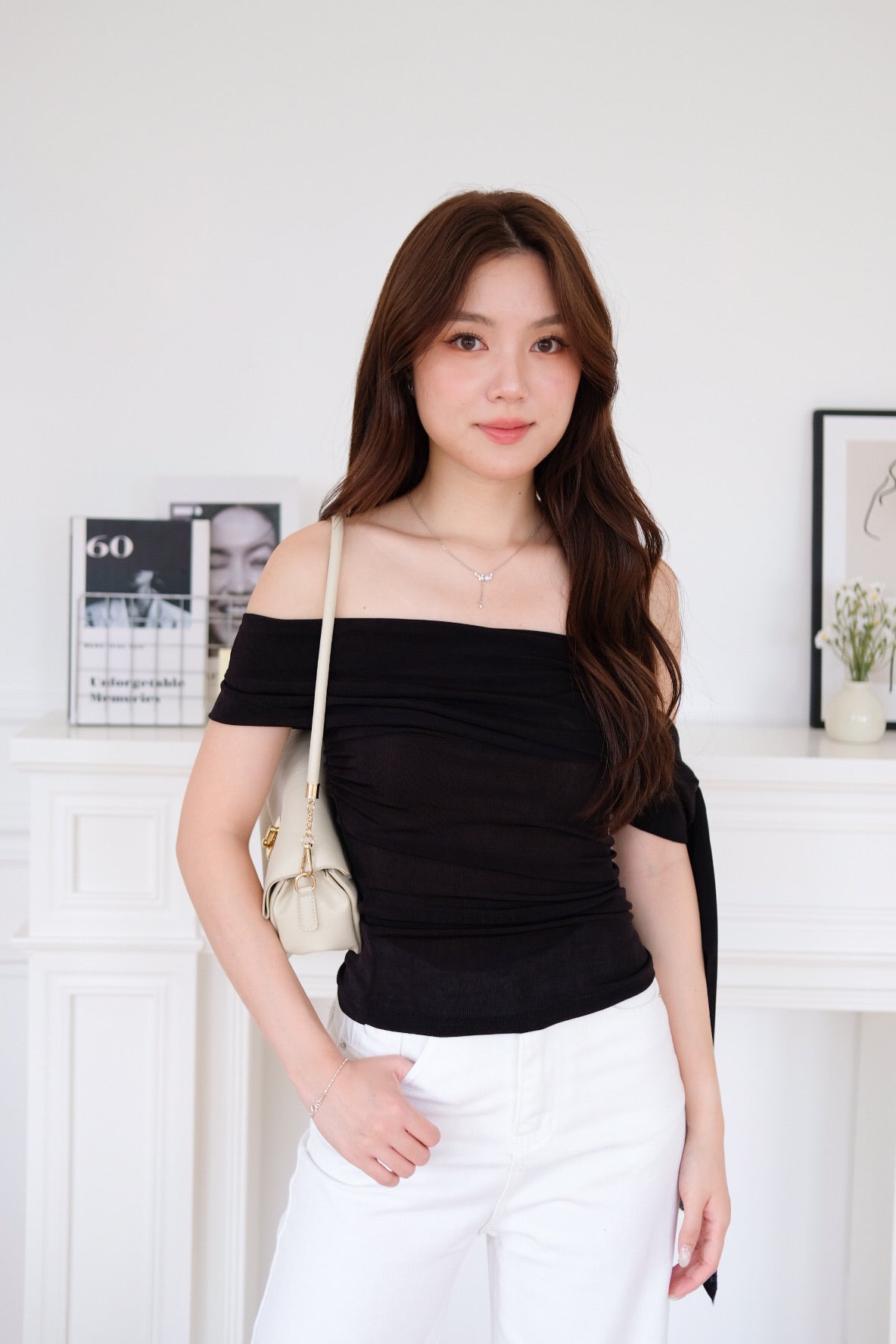 Erika Draped Off Shoulder Top (Black)