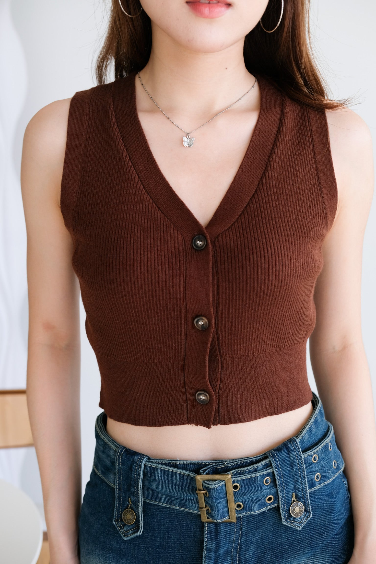 Nadia V Neck Vest Top (Brownie)