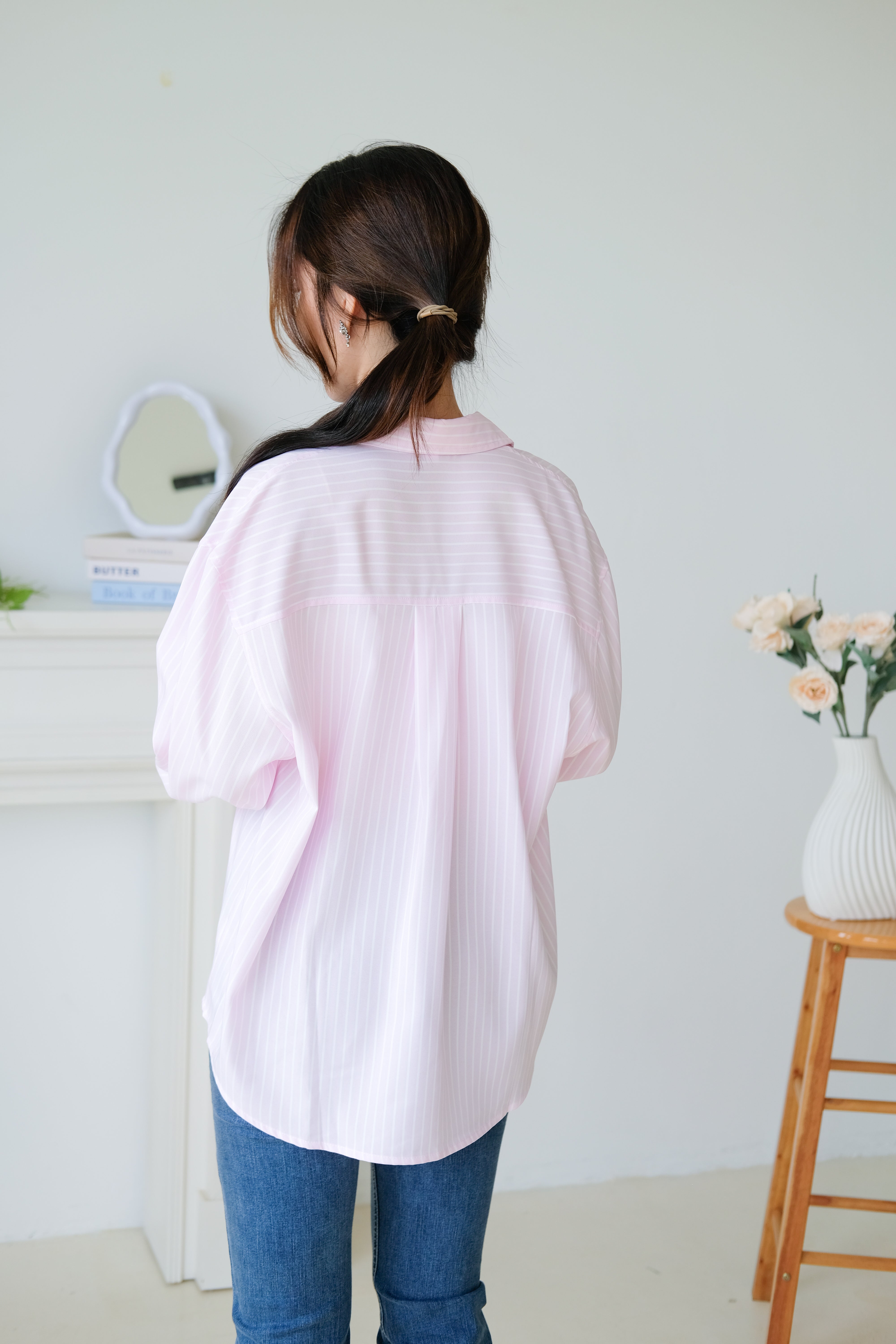 Wayne Stripes Boyfriend Shirts (Candy Pink)