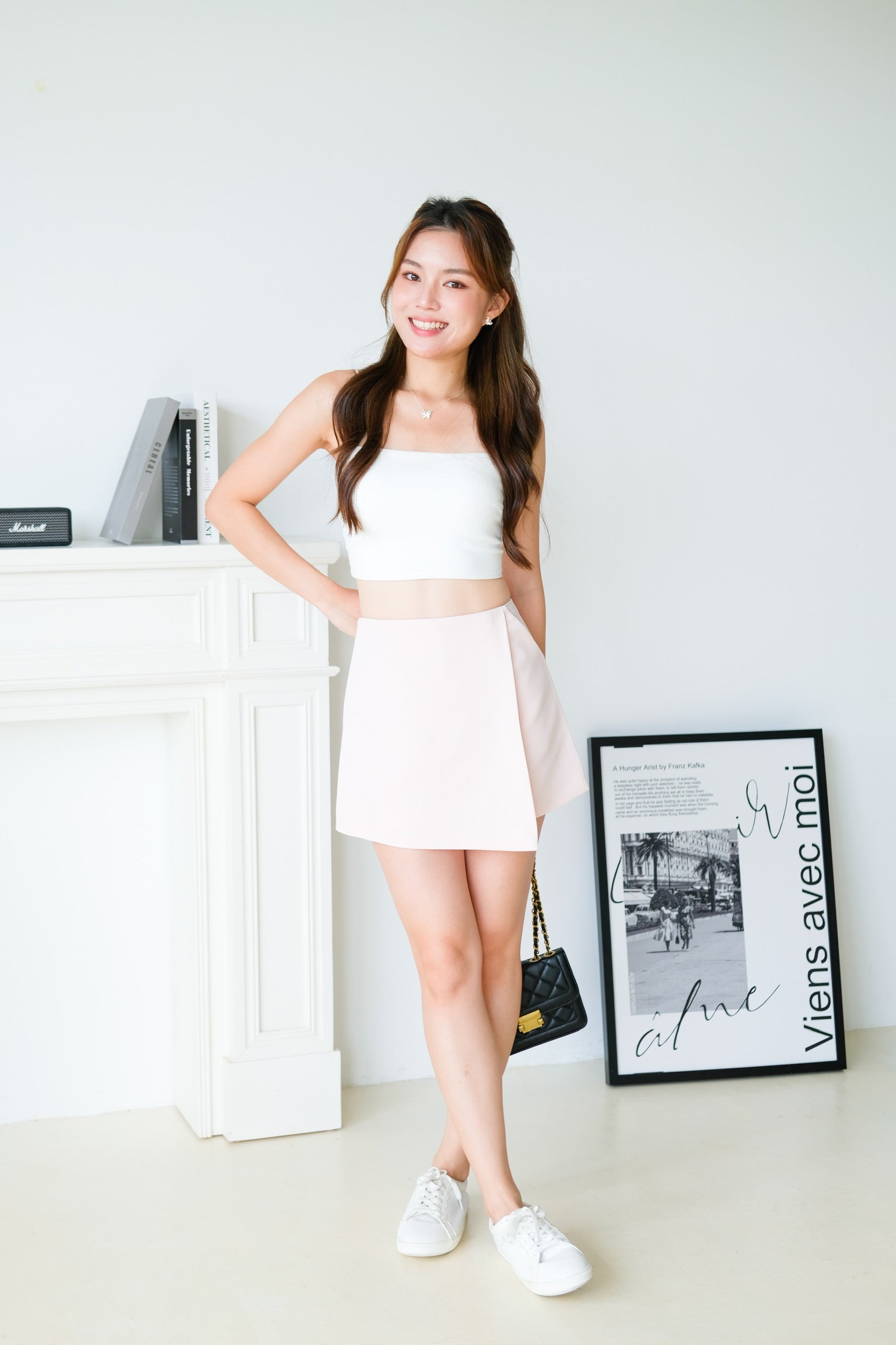 Arden Wrapped Elastic Waist Skorts (Pale Pink)