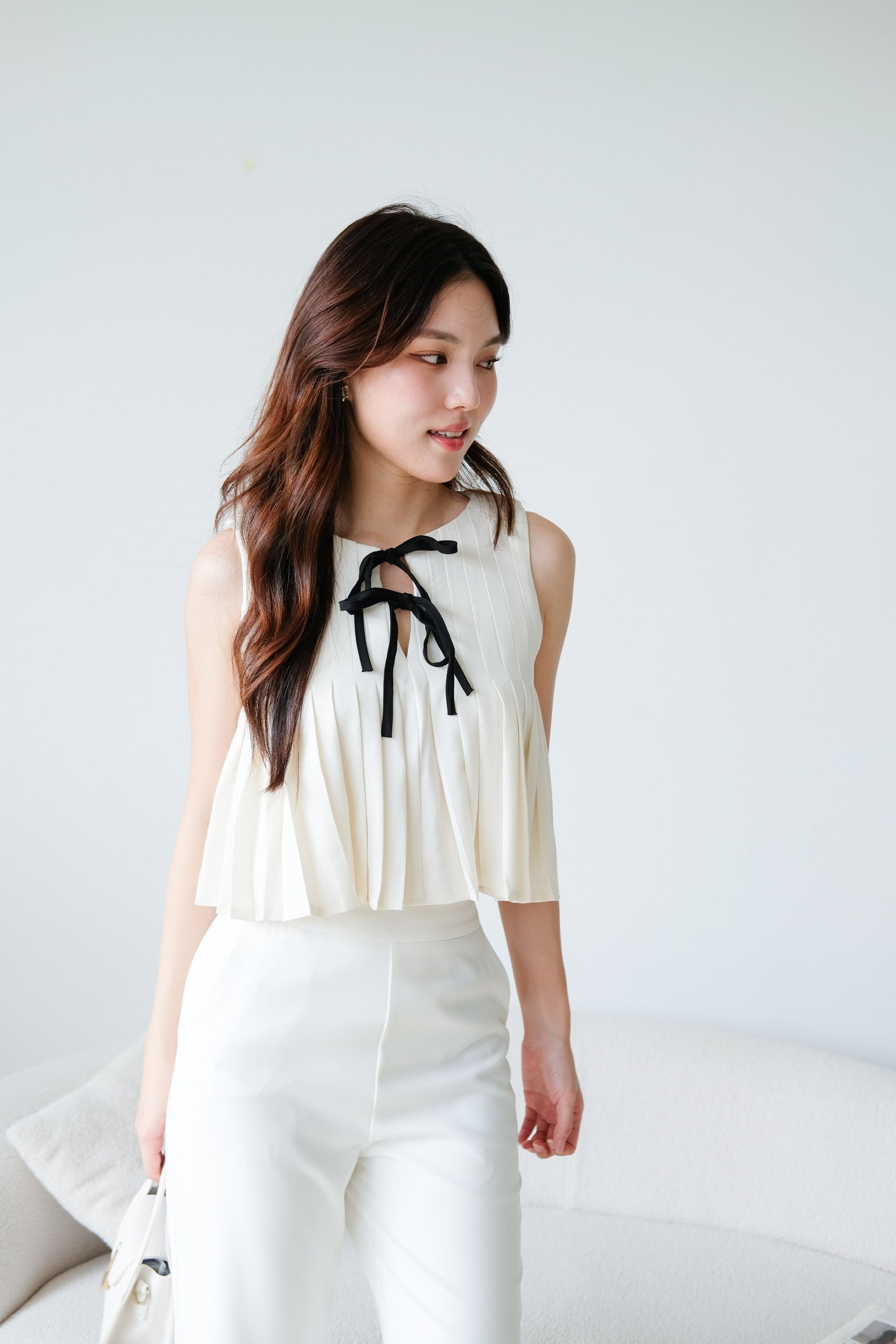 Chantell Pleated Babydoll Top (Cream)