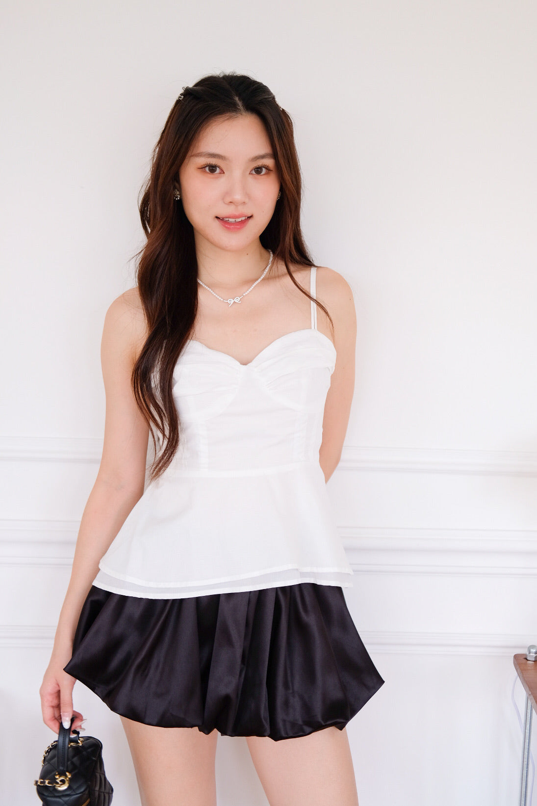 Eden Self Tie Ribbon Peplum Top (White)