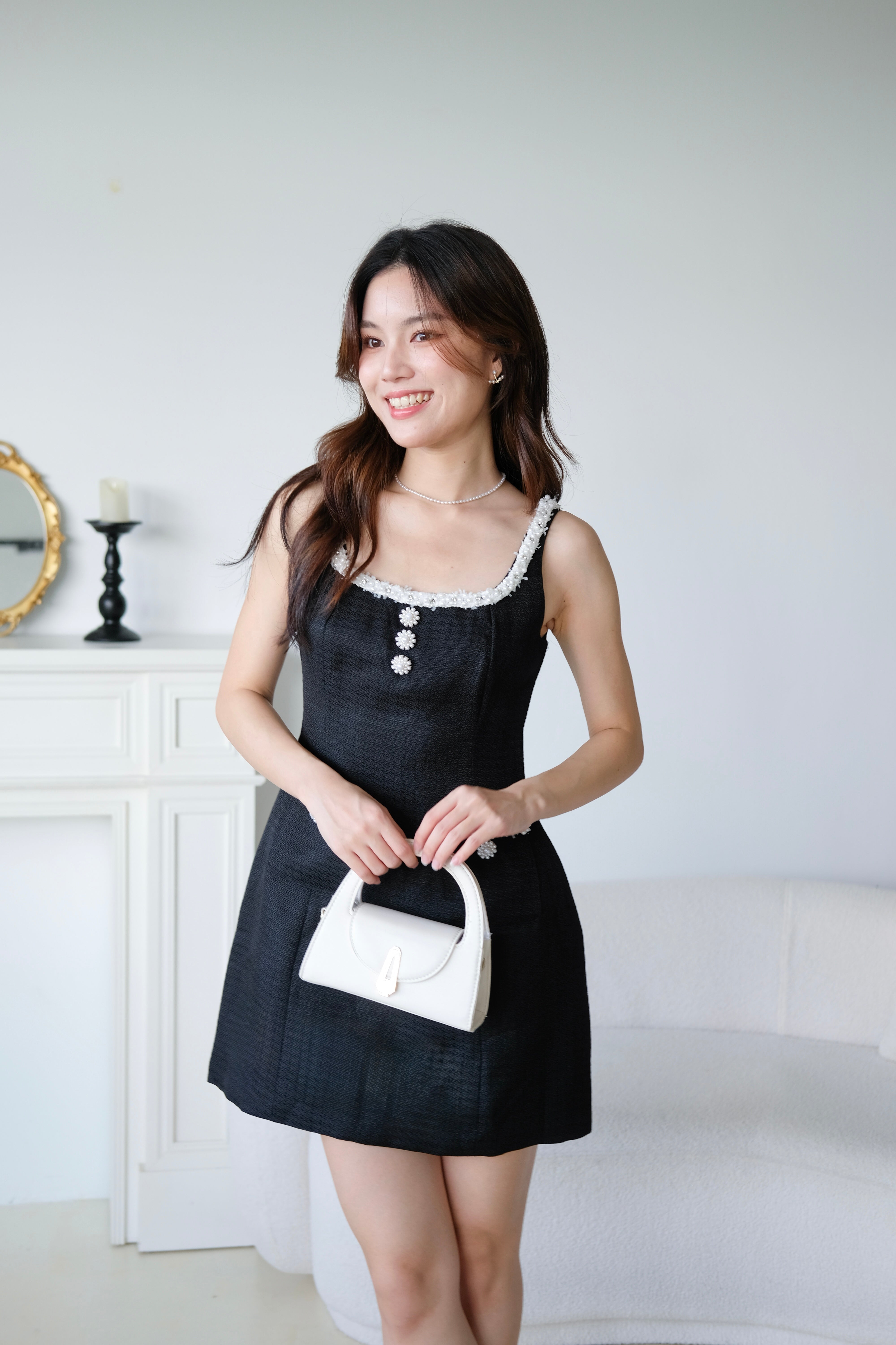 Lenora Tweed Vintage Dress (Black)