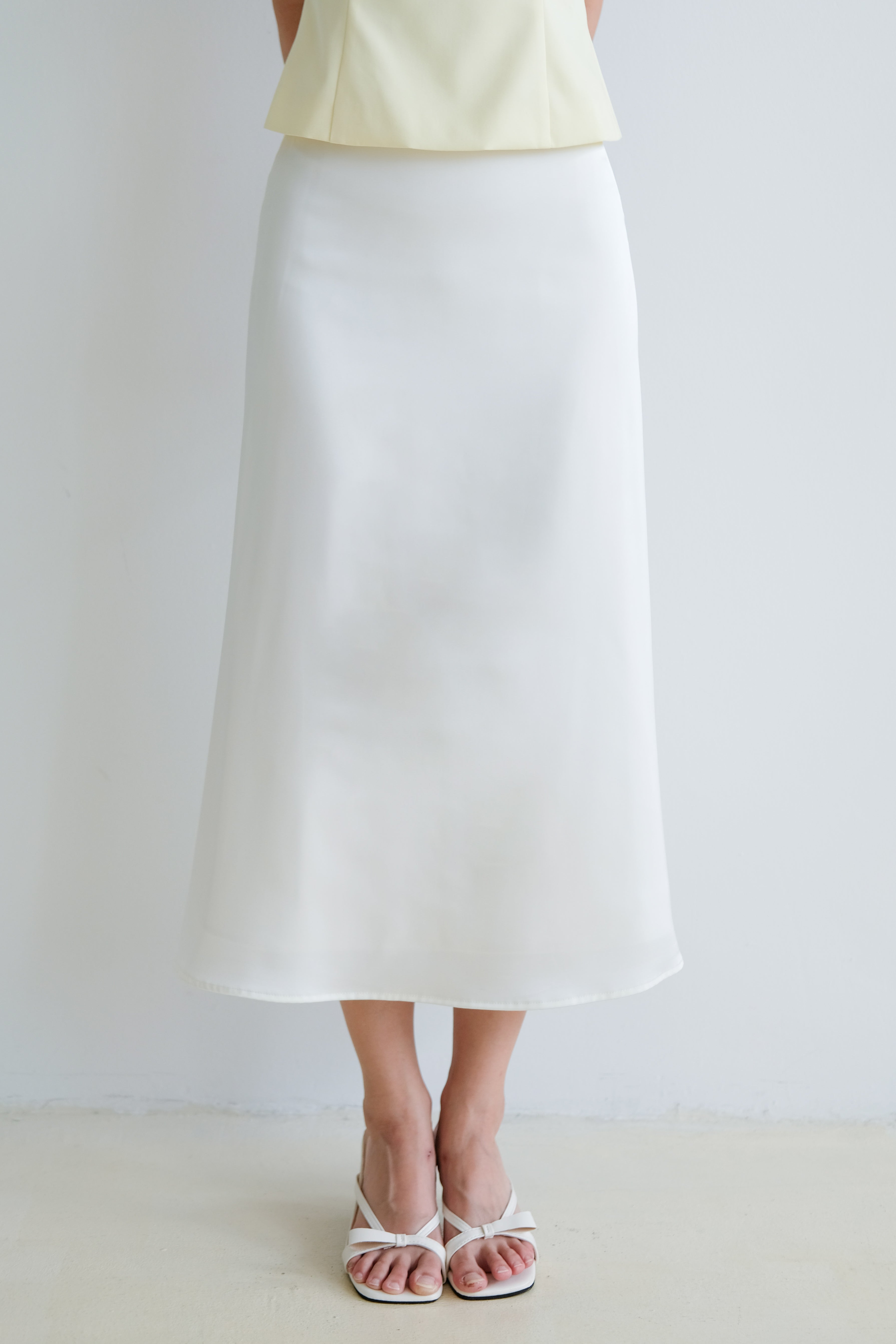 Luna Satin Midi Skirt (Cream)