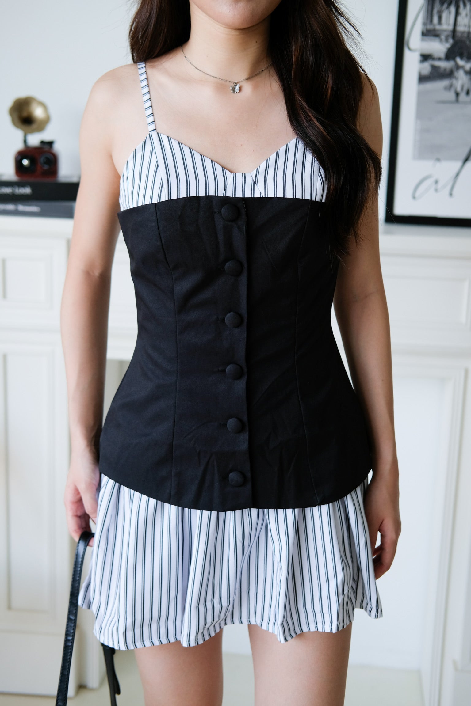 Camie Stripes Contrast Dress (Black Stripes)