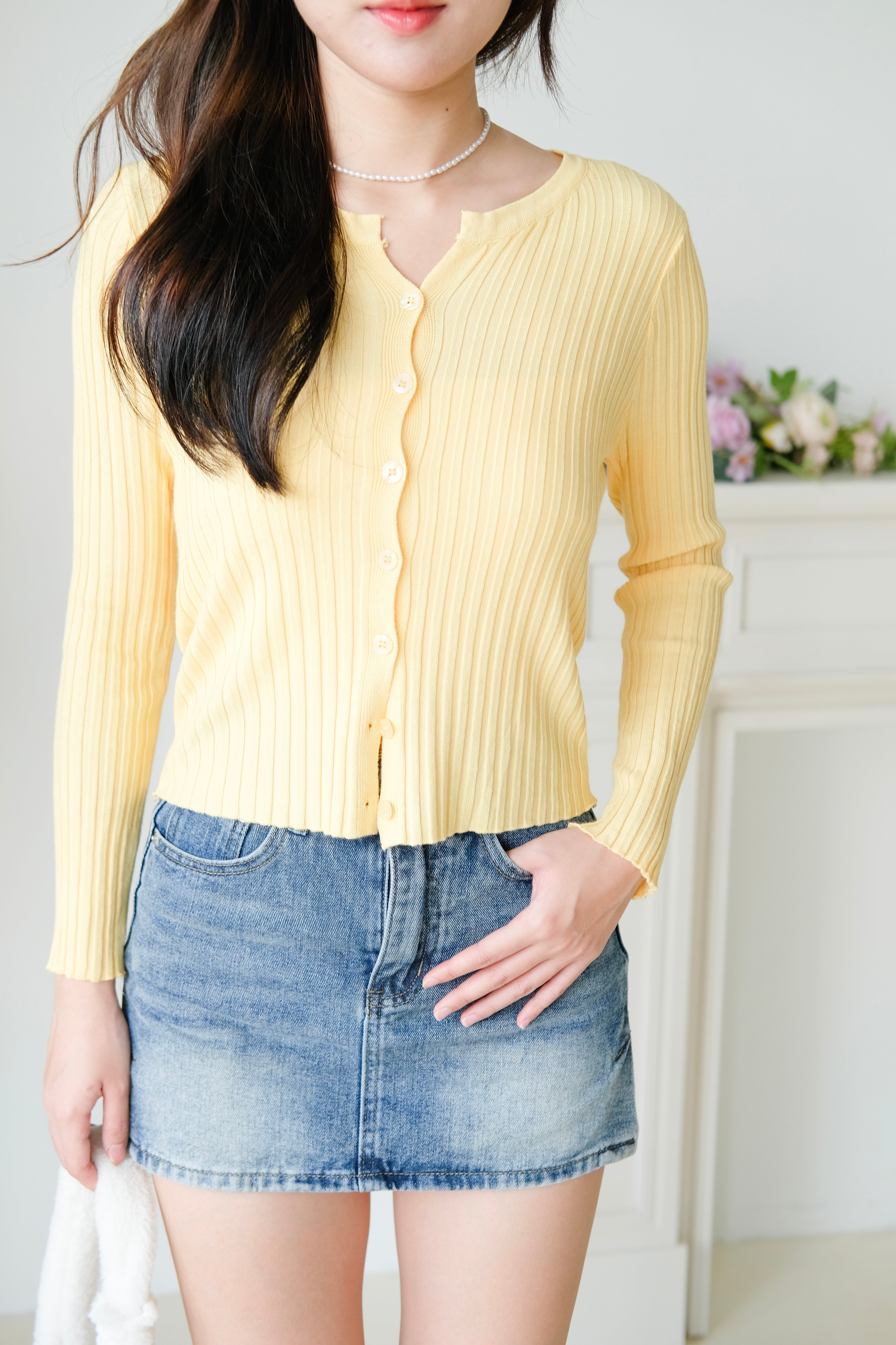 Soft Hour Knit Ribbed Cardigan (Yellow)