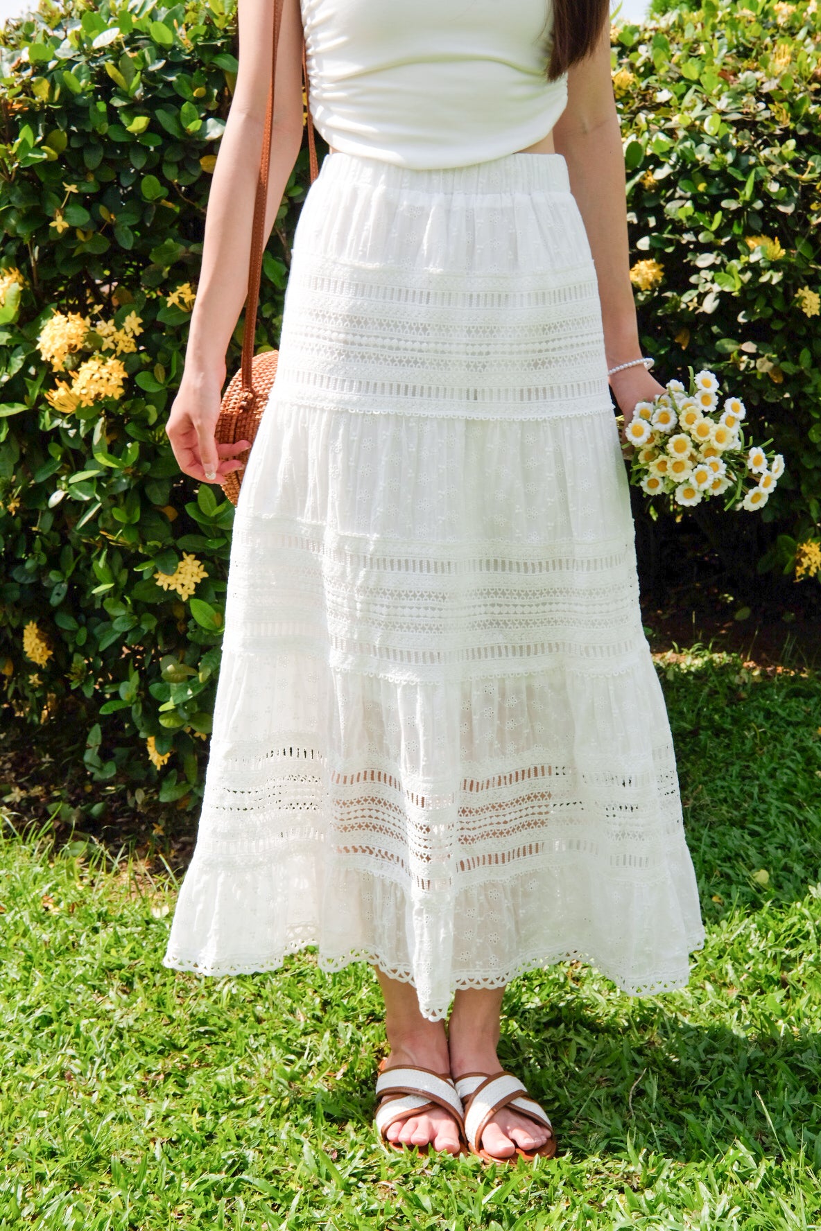 Sara Beach Knit Maxi Skirt (White)