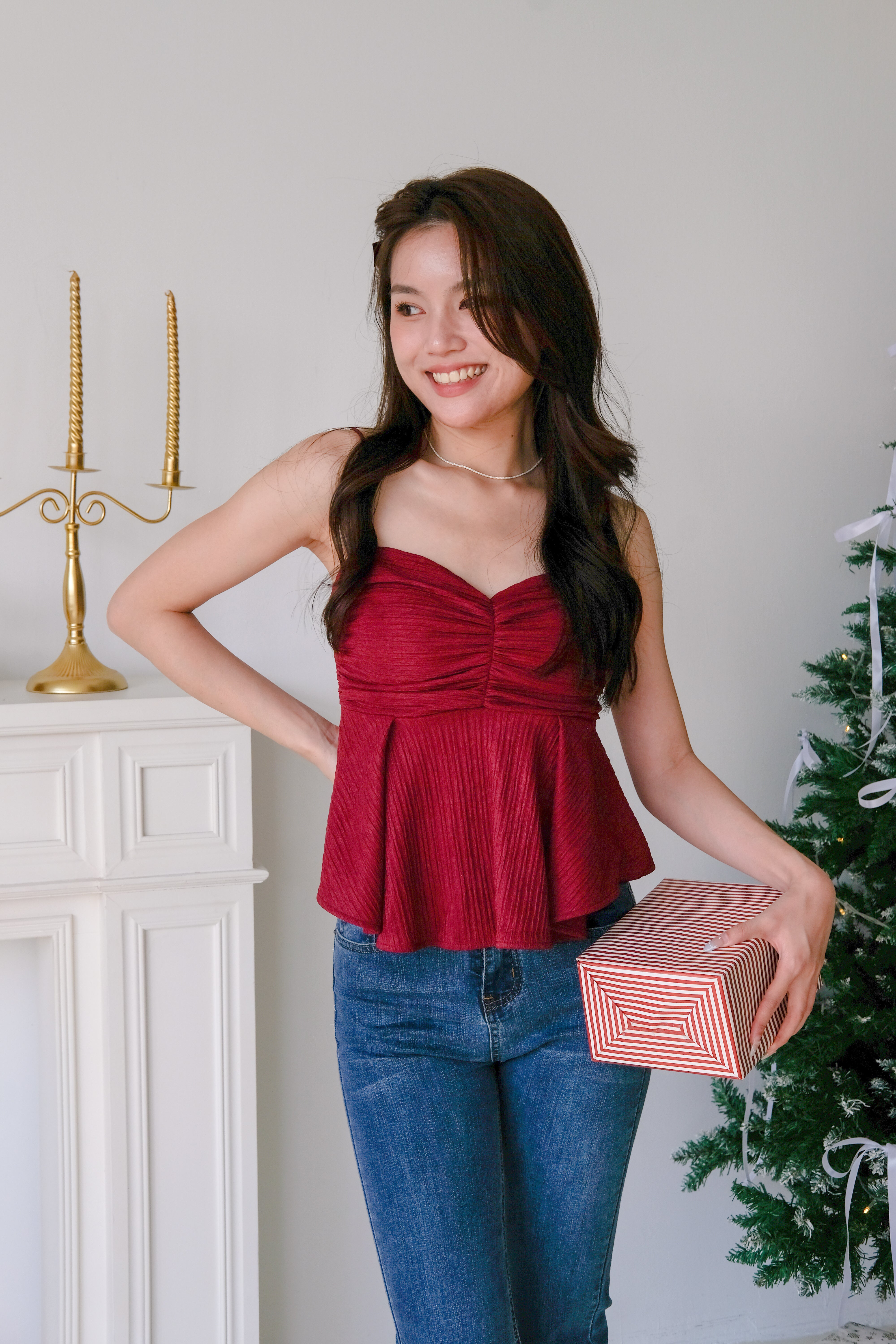 Sonia Sweetheart Tube Babydoll Top (Maroon)