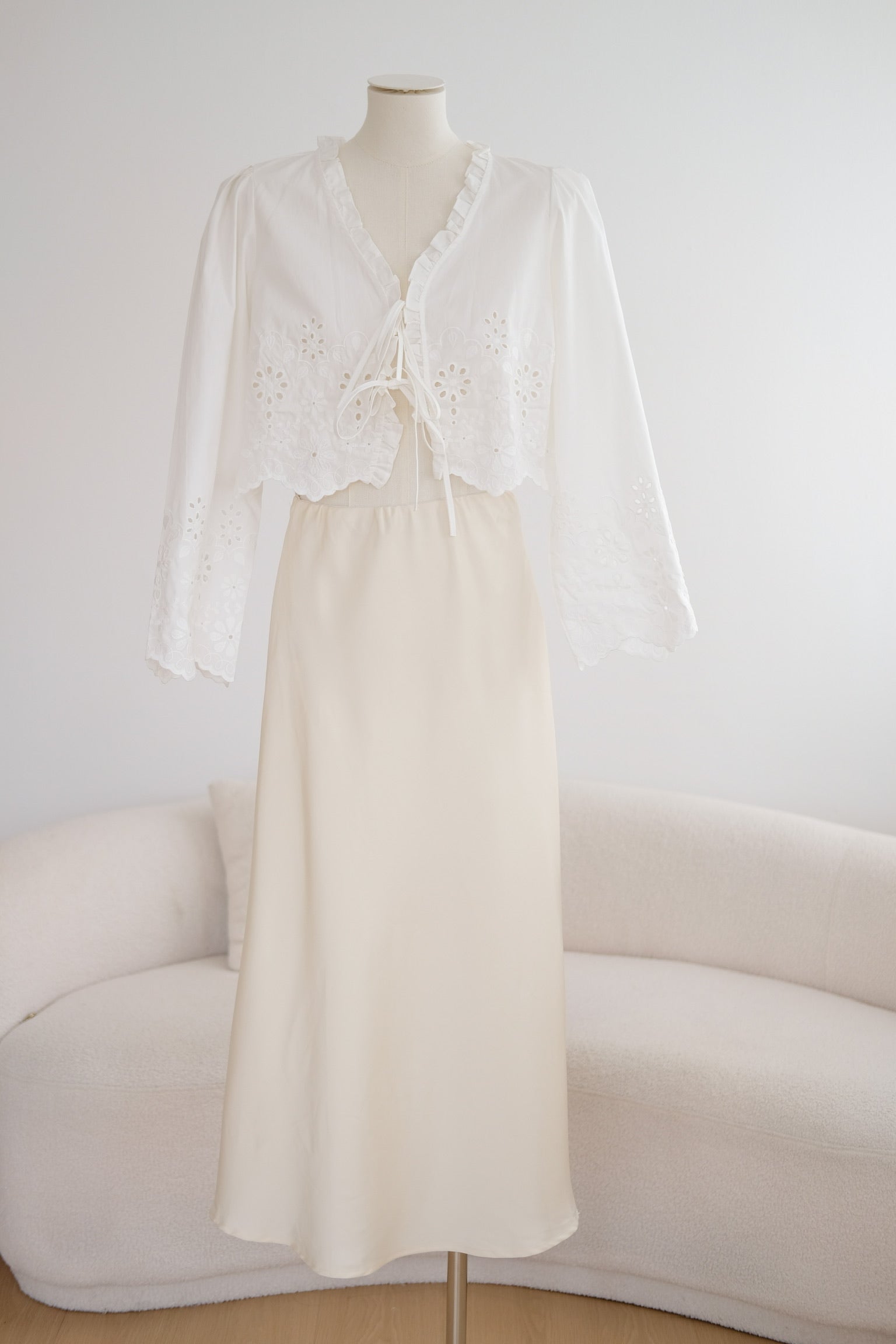Cream Ruffle Satin Skirt