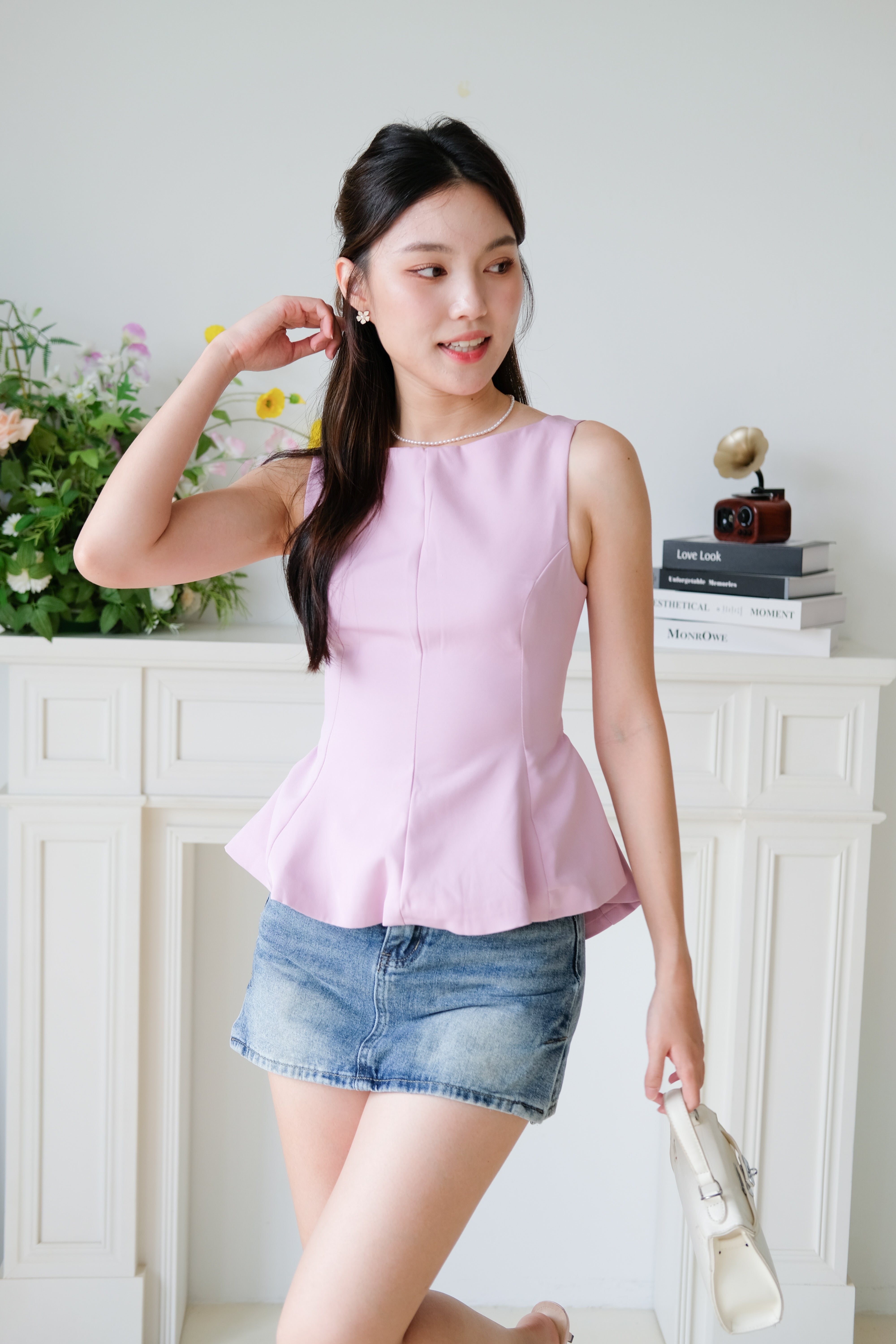 Belle Bareback Peplum Top (Purple)