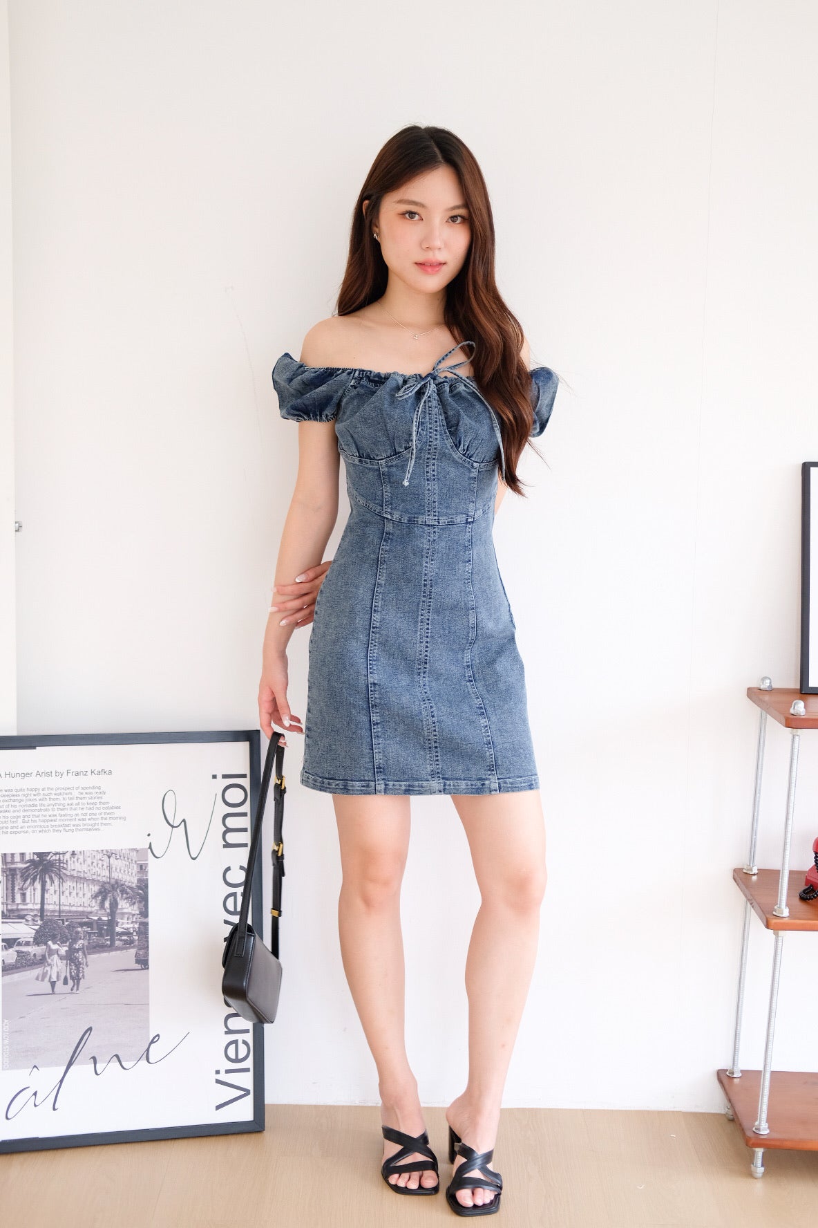Celeste Ribbon Denim Dress (Dark Blue)