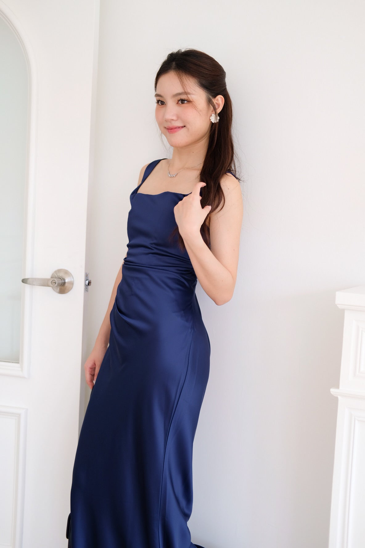 Adora Satin Mermaid Maxi Dress (Navy Blue)