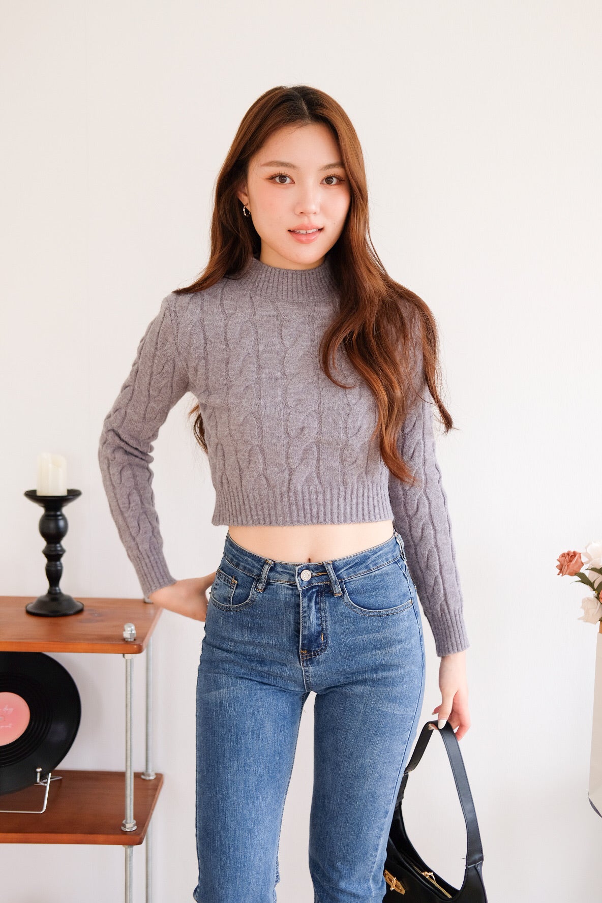 Jeanie Cable Knit Sweater (Grey)