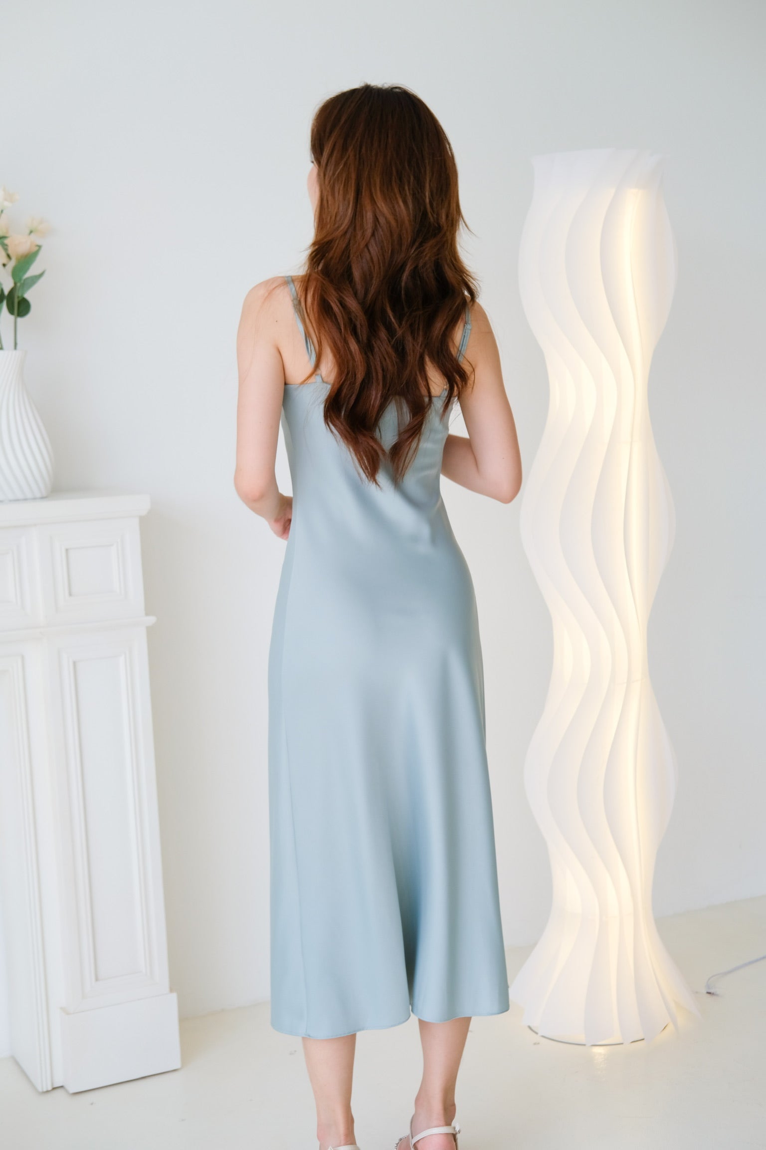 Elara Draped Satin Slip Dress (Sea Salt Green)