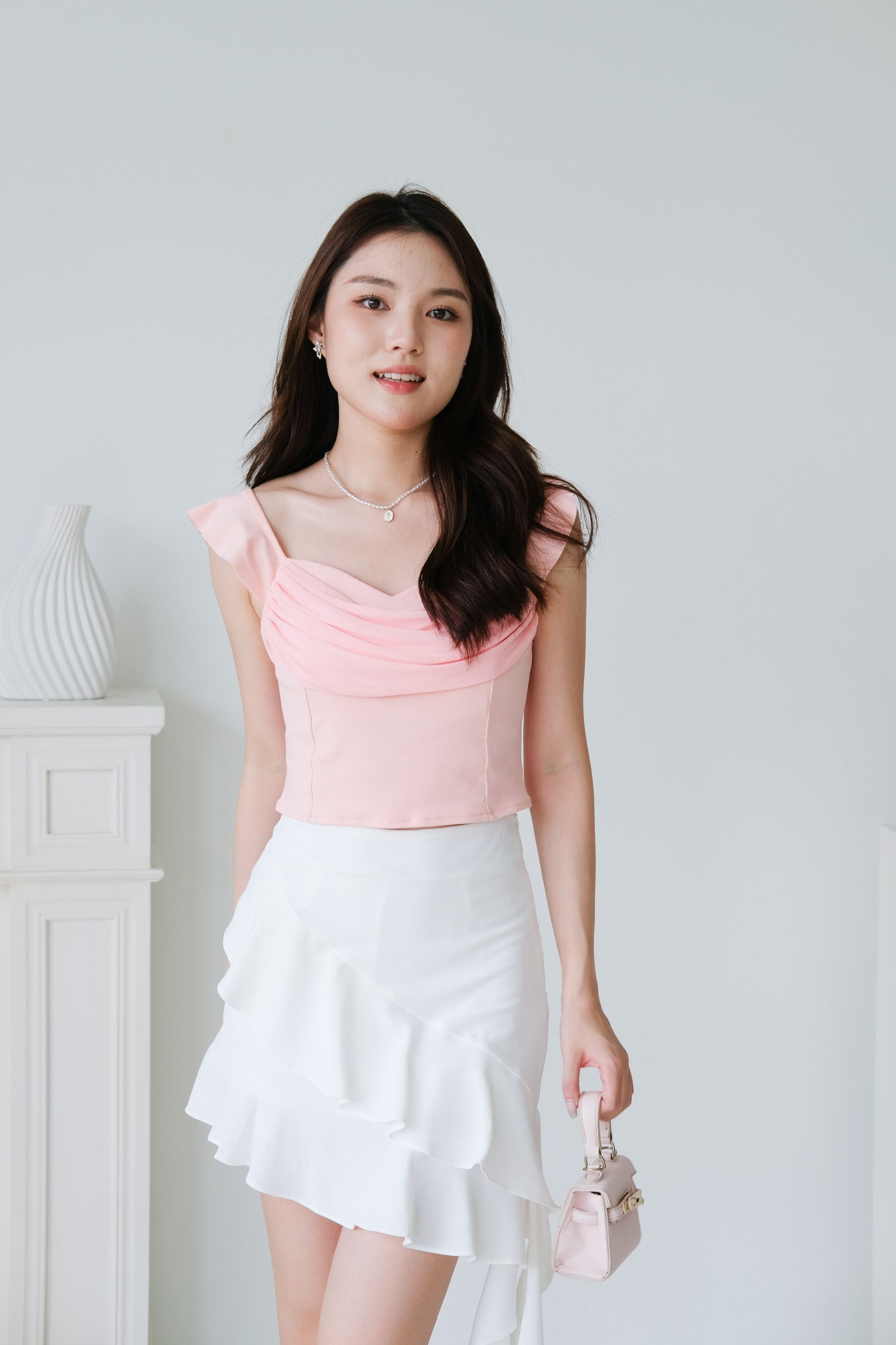 Aurora Ruched Drape Crop (Peach Pink)