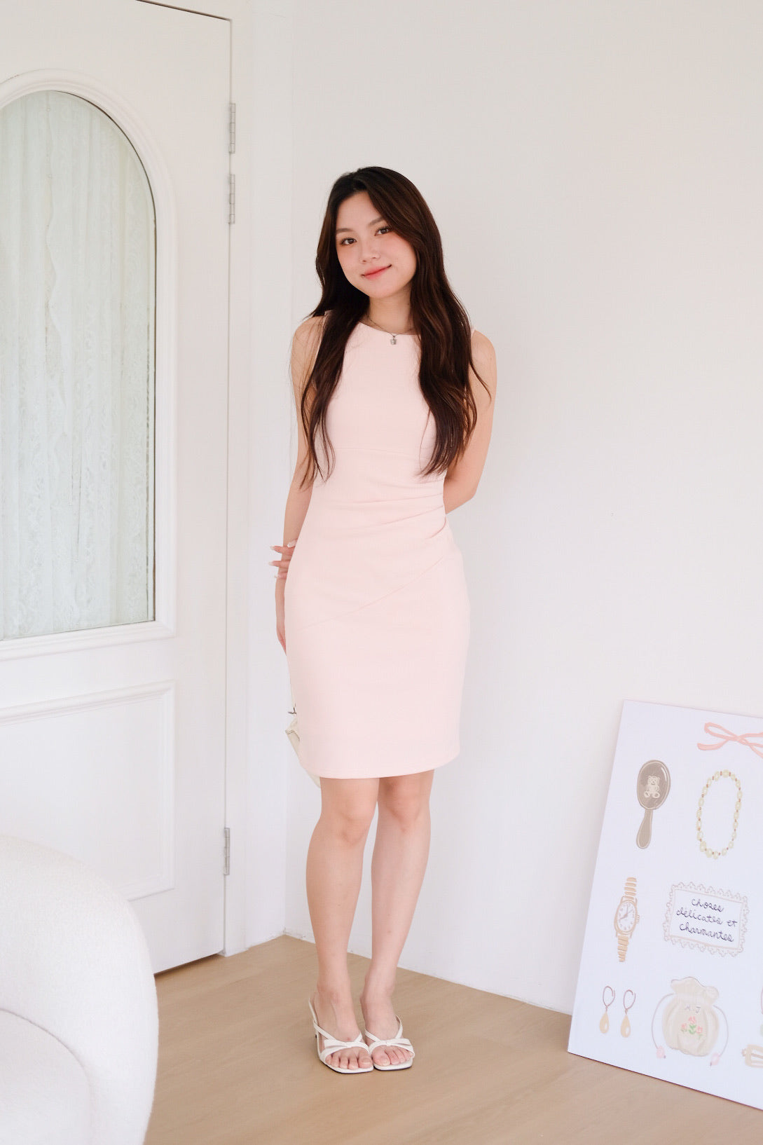 Annette Boatneck Ruched Midi Dress (Berry Pink)
