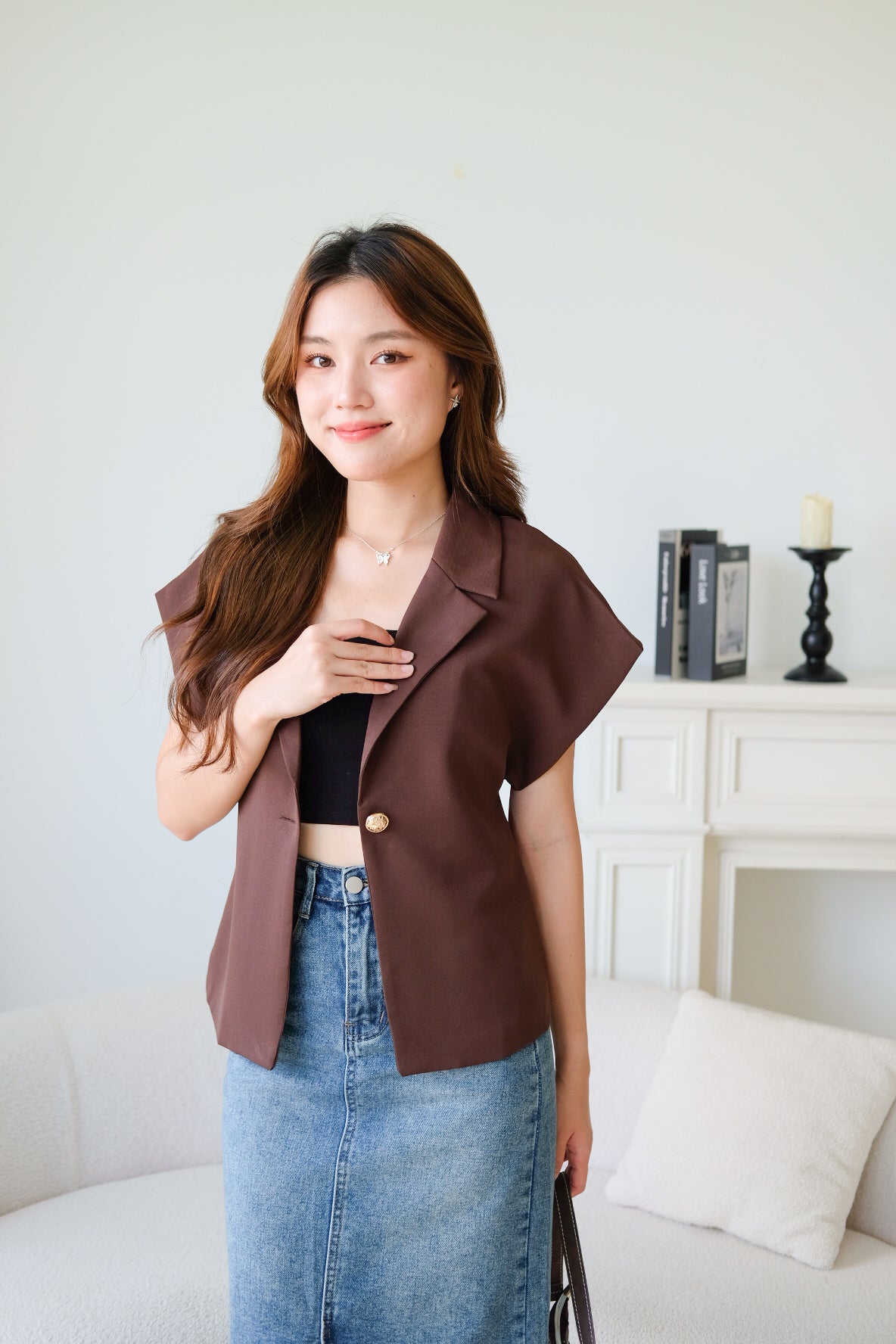Workday Short Sleeves Blazer (Espresso Brown)
