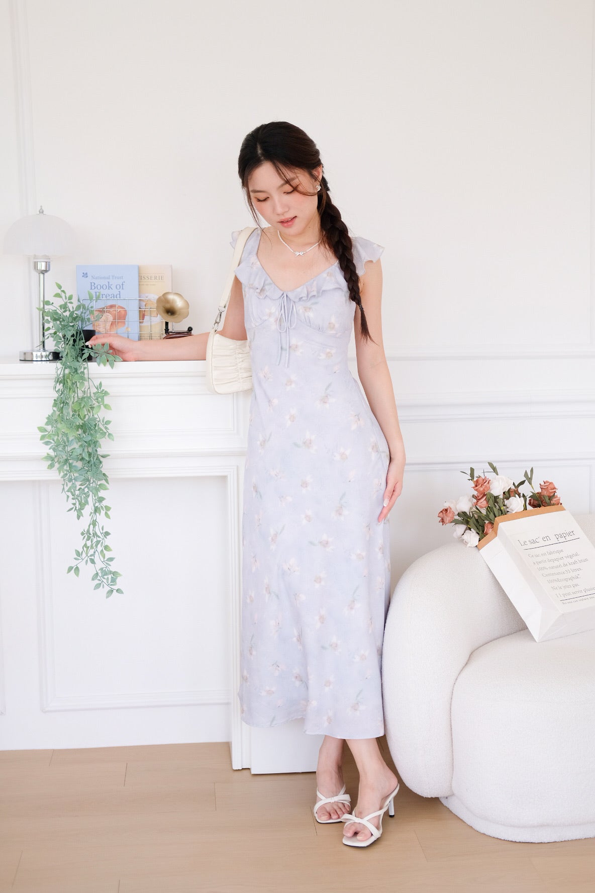 Callie Tie Front Floral Maxi Dress (Pale Purple)