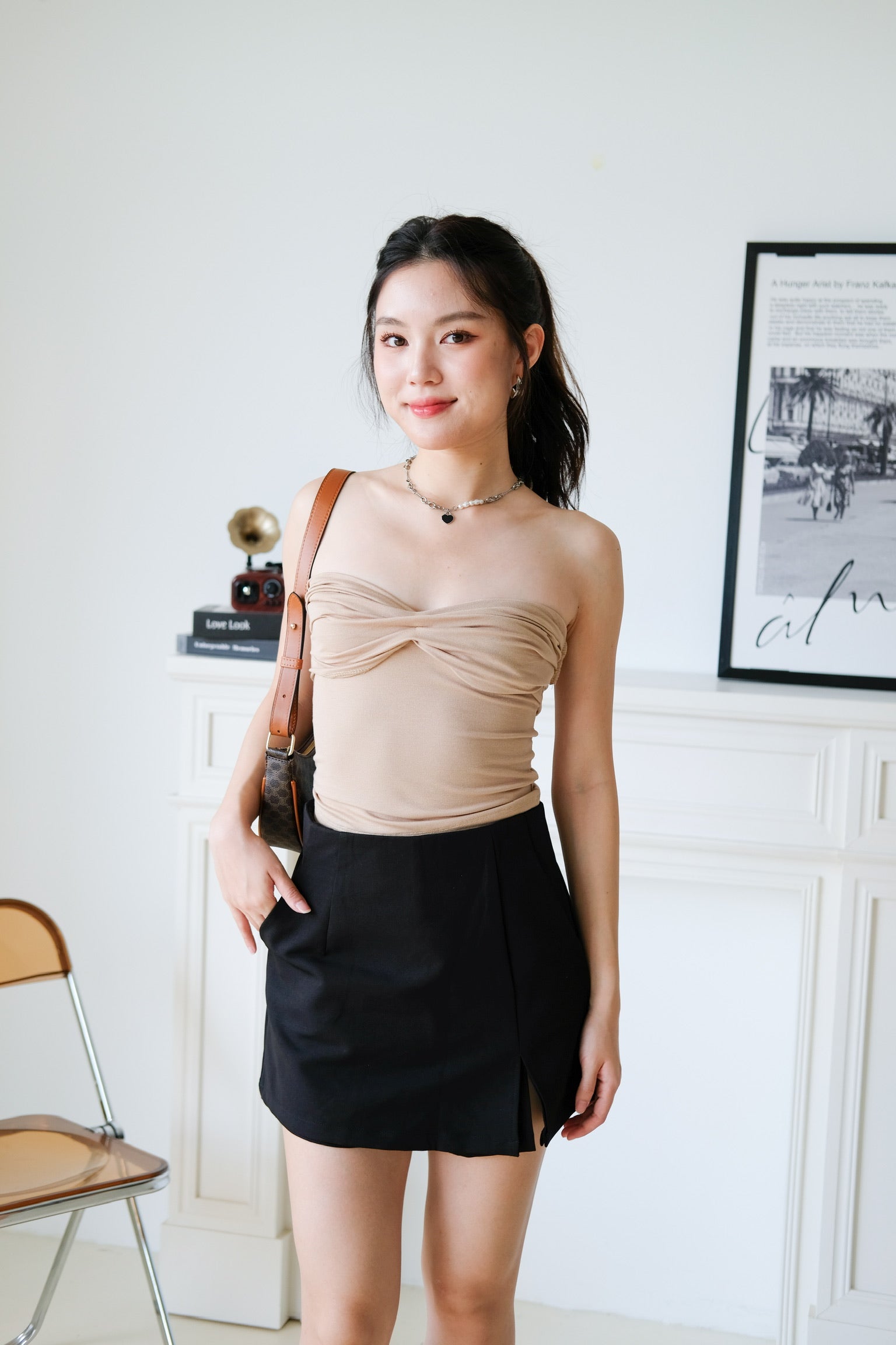Naomi Twist Cotton Tube Top (Khaki)
