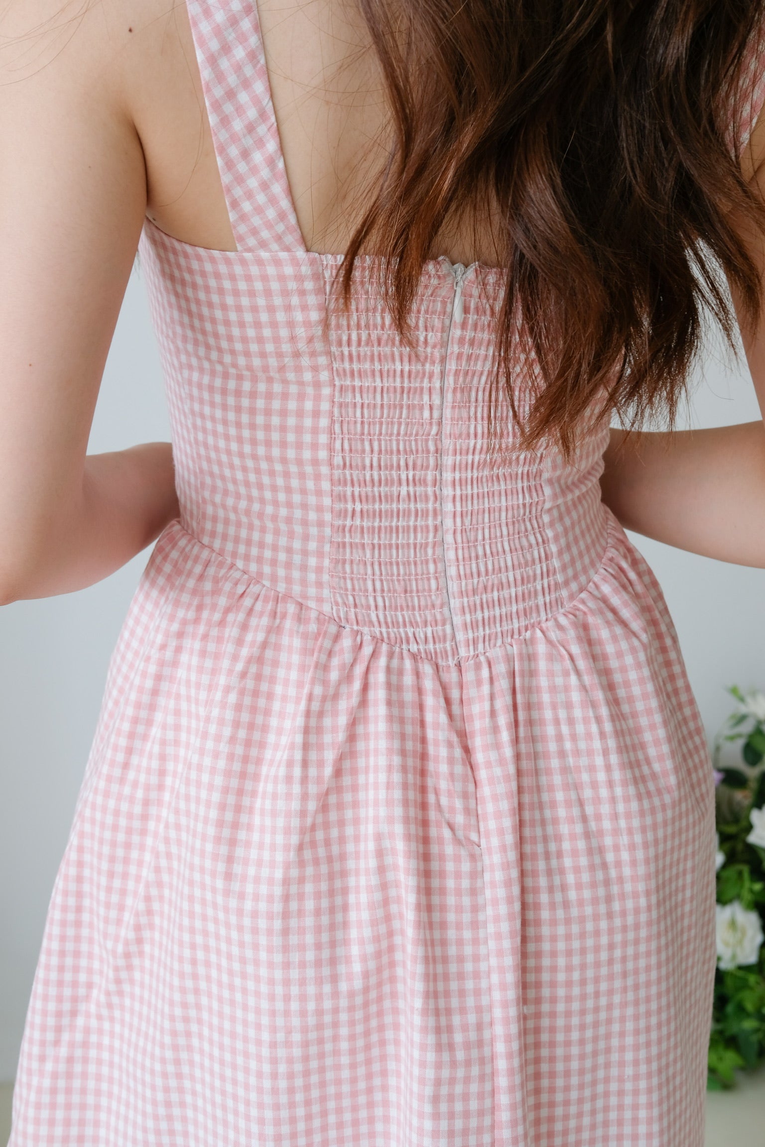 Tiffany Ruched Flare Dress (Pink Plaid)