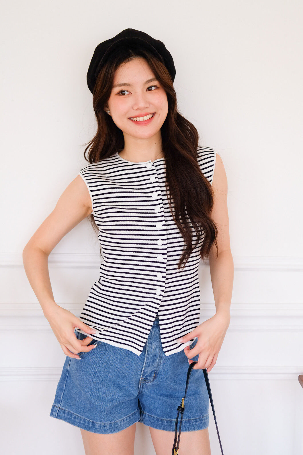 Alden Button Knit Tank Top (Stripes)