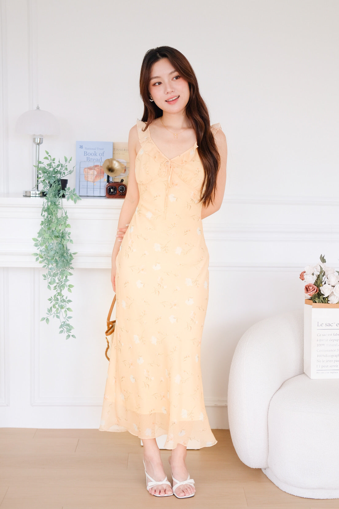 Liana Tie Front Floral Maxi Dress (Yellow)
