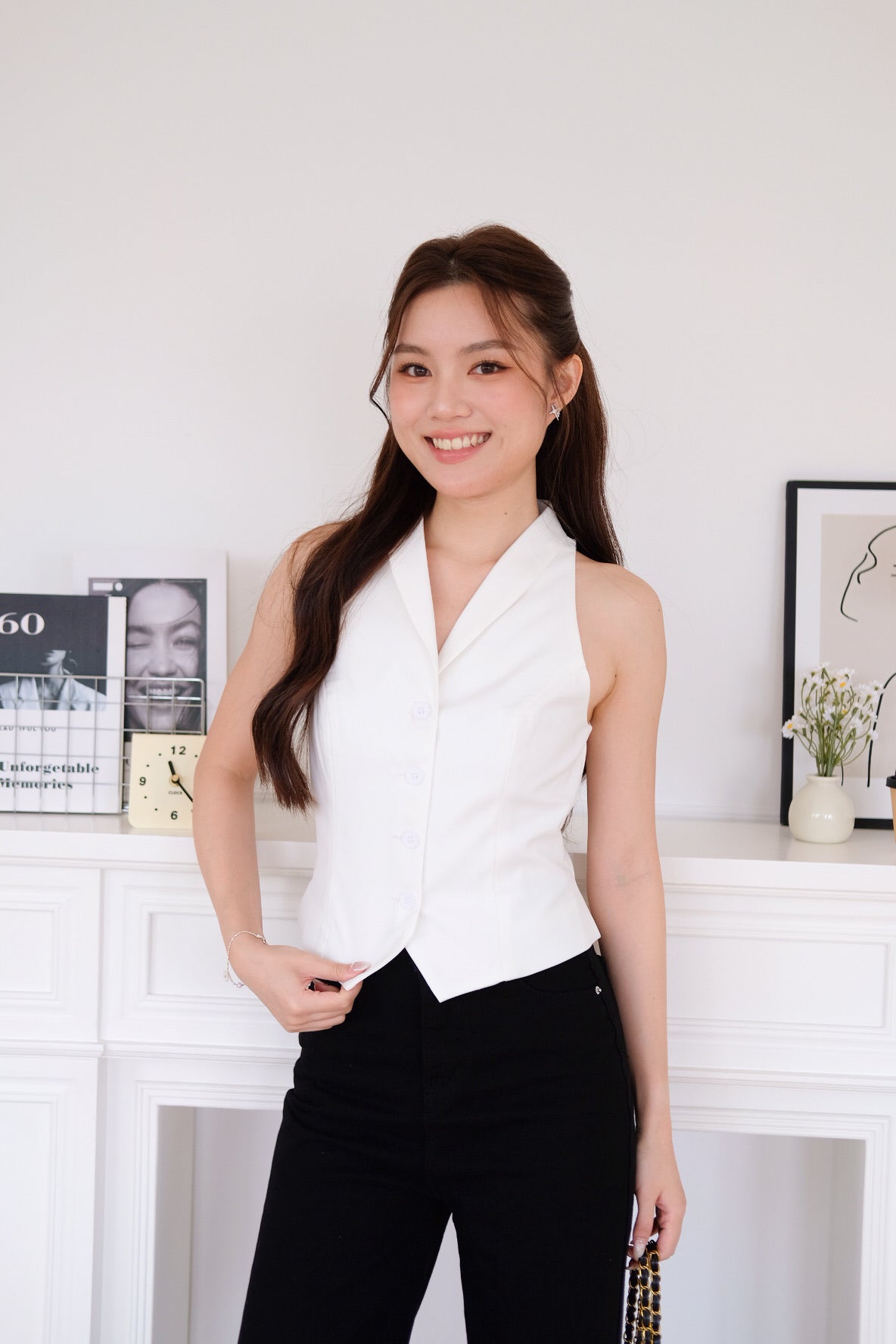 Selene Crop Vest Top (White)