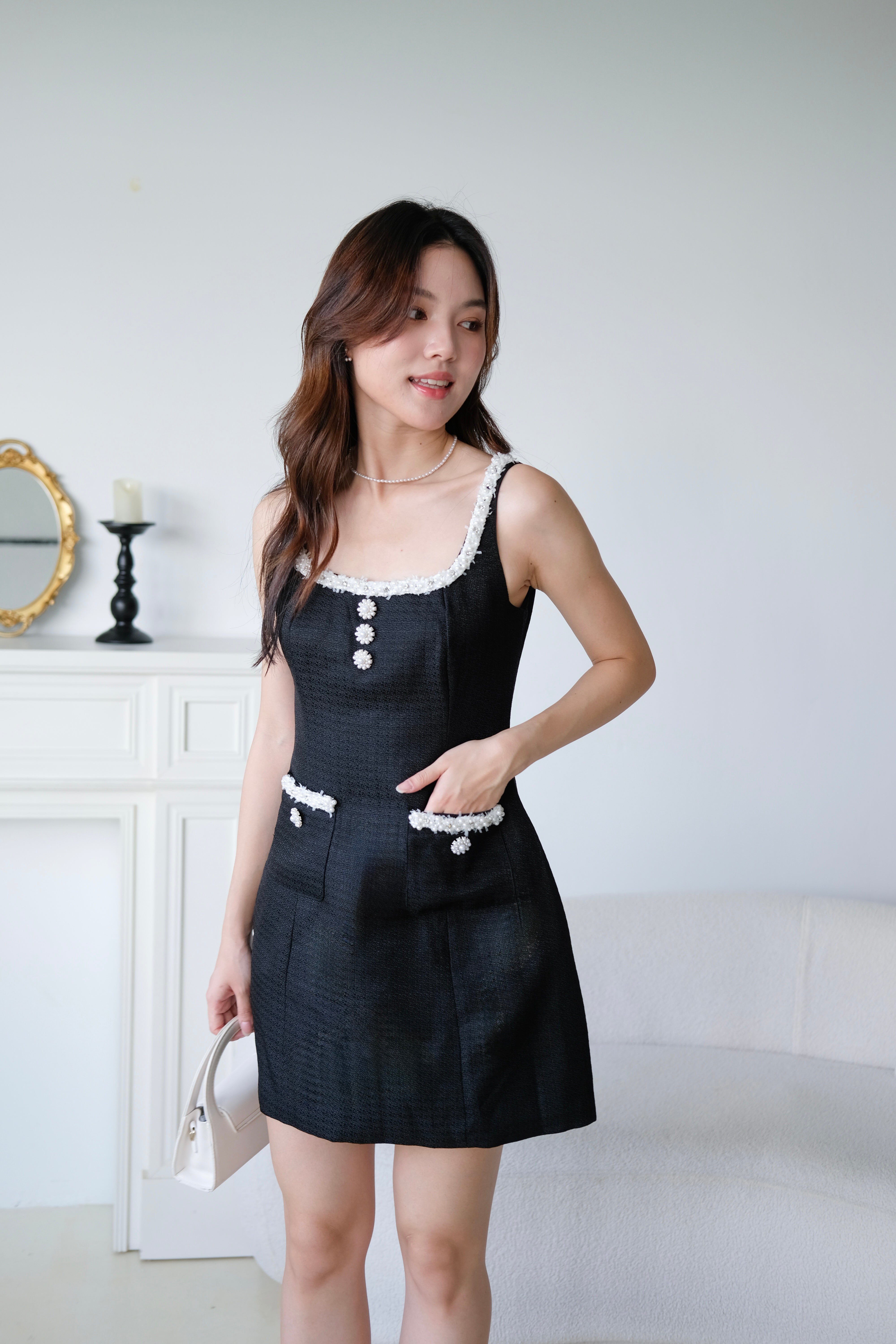 Lenora Tweed Vintage Dress (Black)