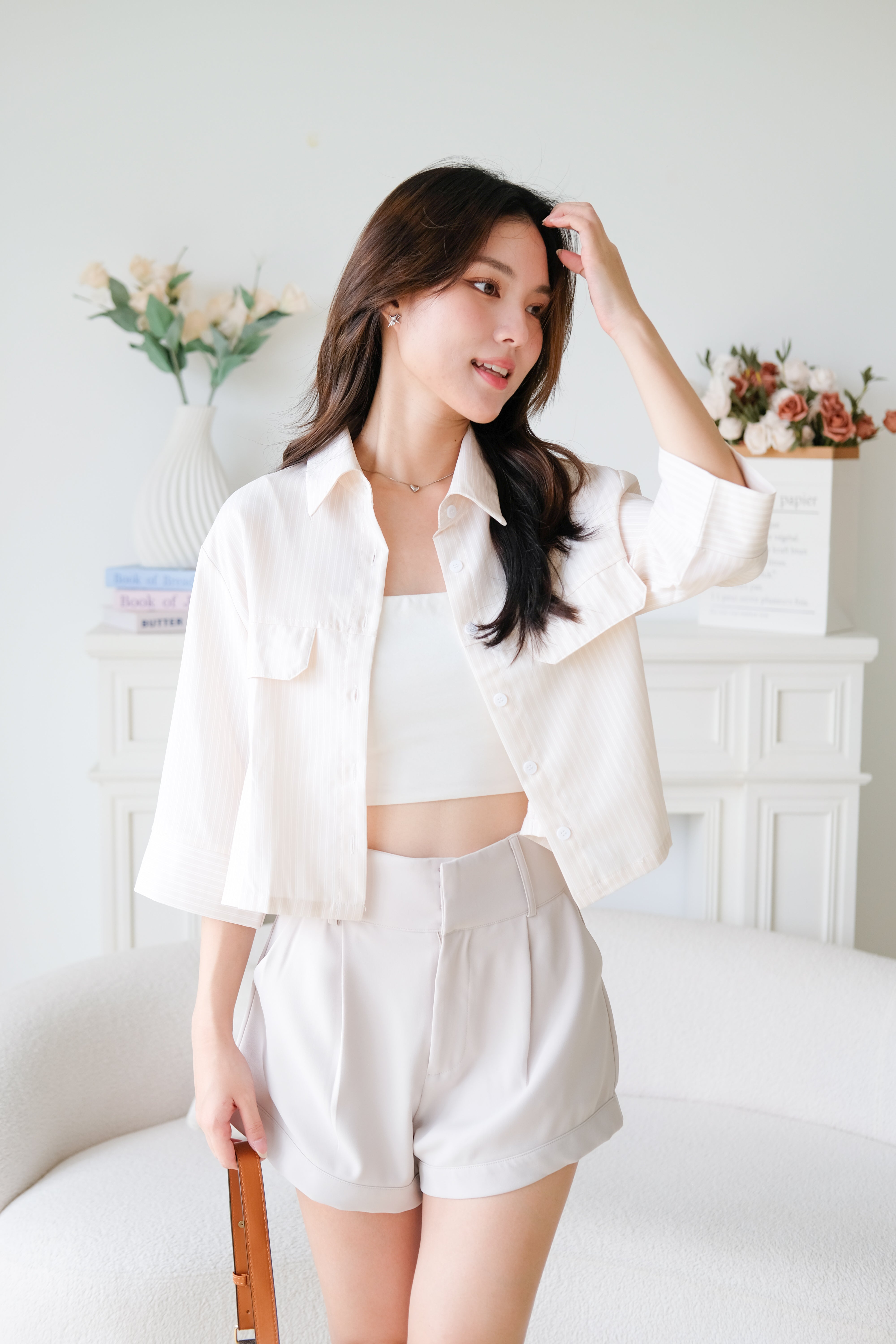 Carsen Stripes Oversized Blouse (Beige)