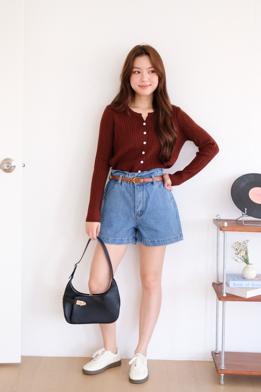 Sharlyn Cable Knit Cardigan (Maroon)