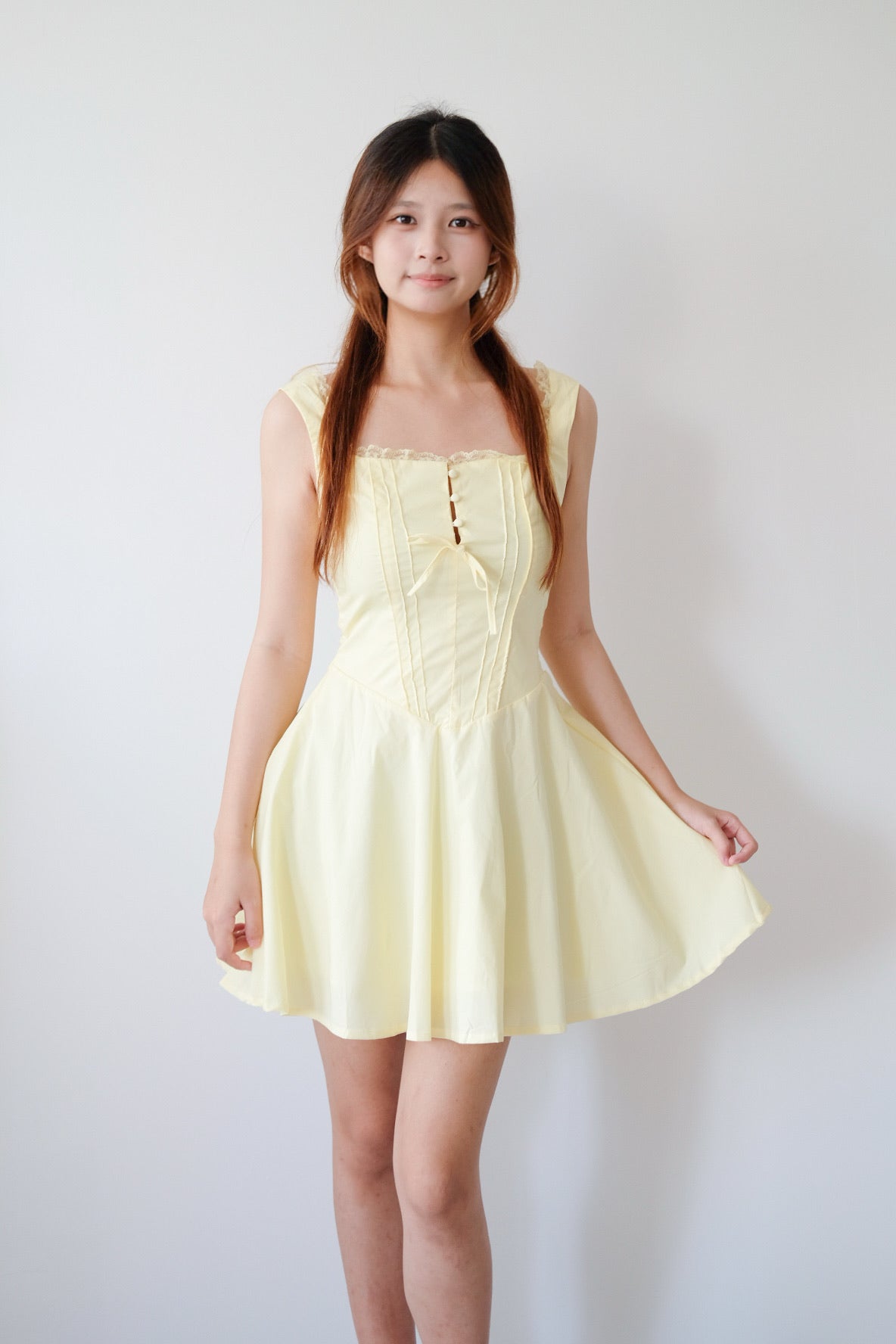 Yellow Midi Dress with Lace Straps