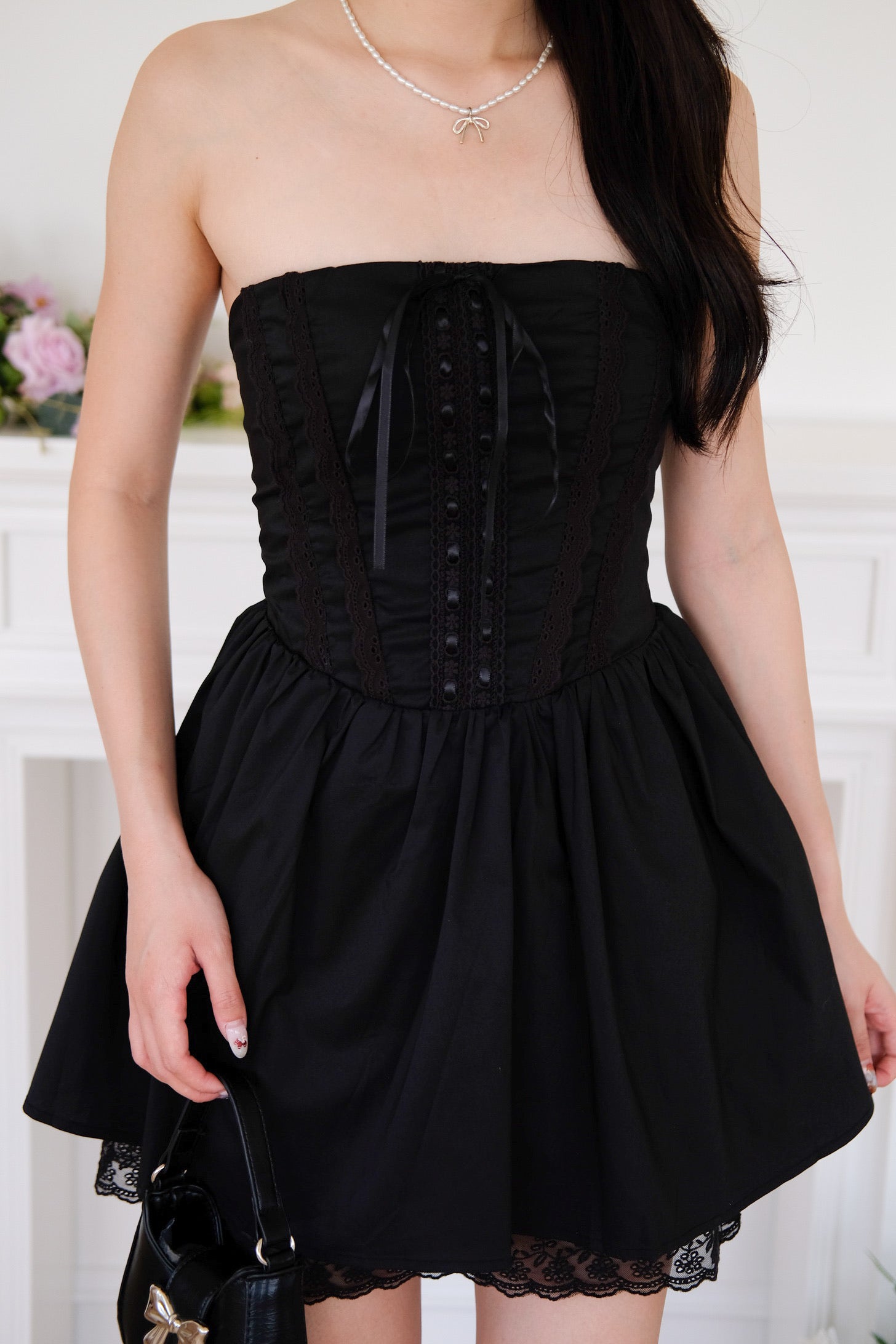 Avaline Lace Corset Tube Dress (Black)
