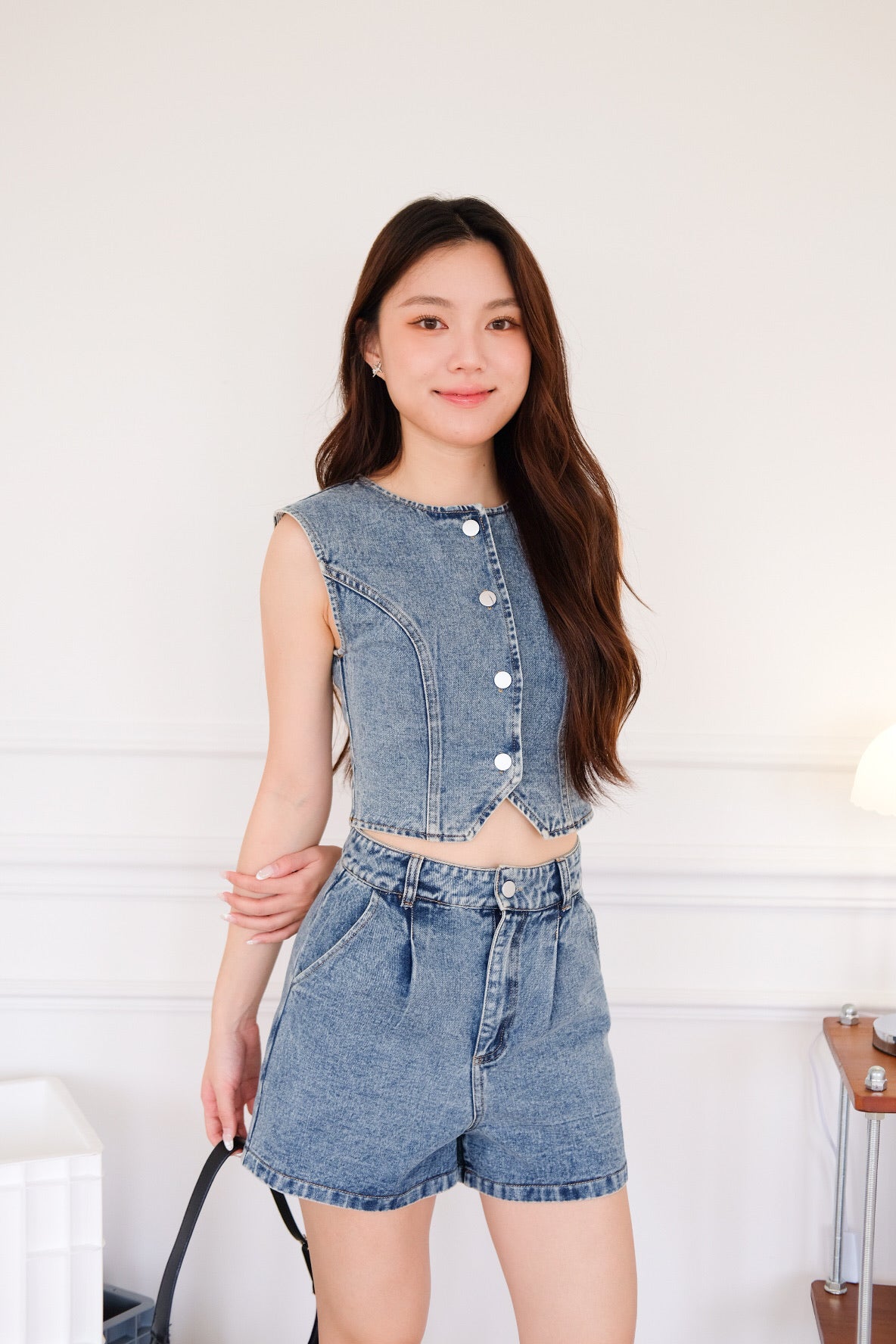 Velina Denim Vest Set (Light Blue)