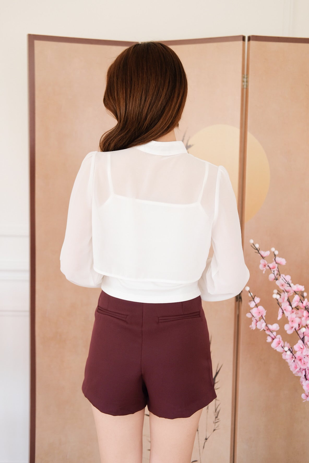 清 Qing 2 in 1 Long Sleeves Cheongsam Top (White)