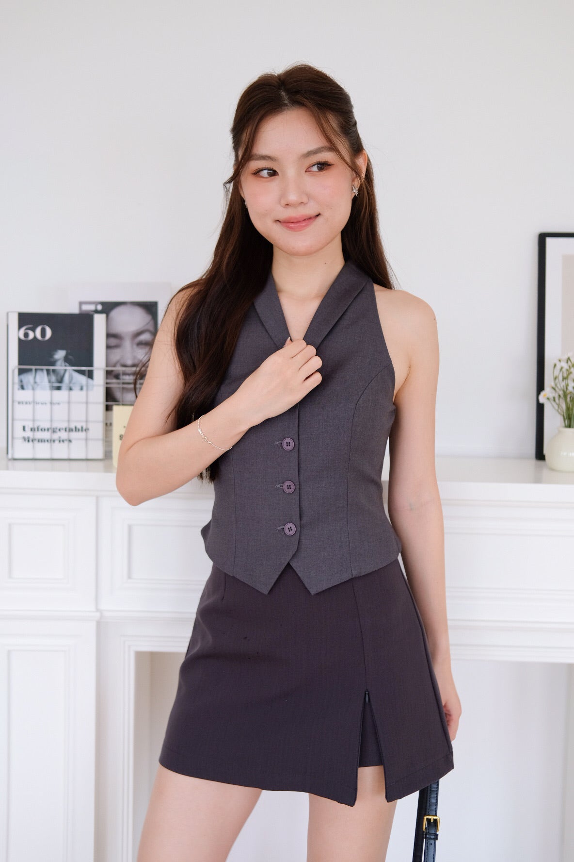 Selene Crop Vest Top (Dark Grey)