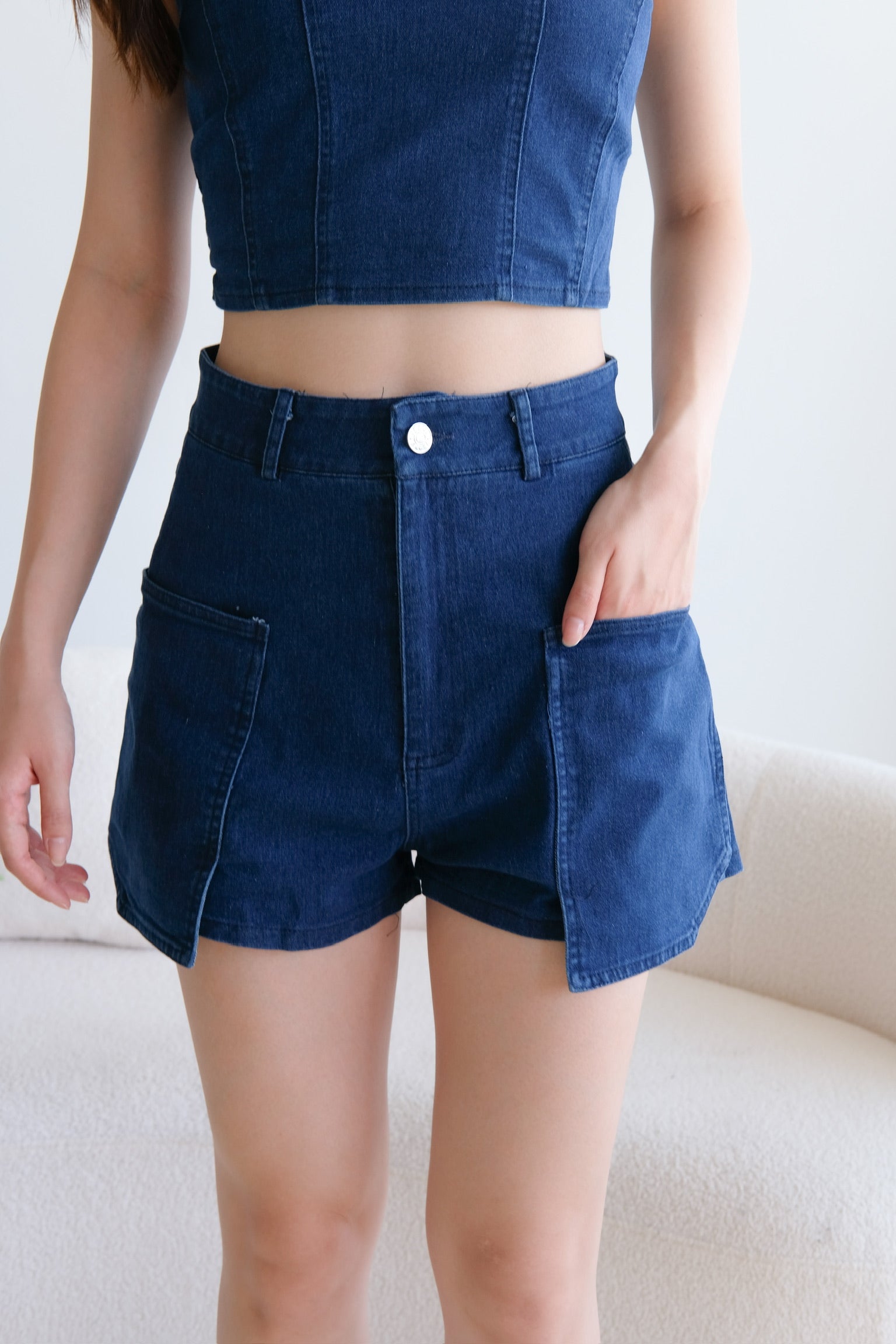 Bae Side Pockets HW Denim Shorts (Dark Denim)