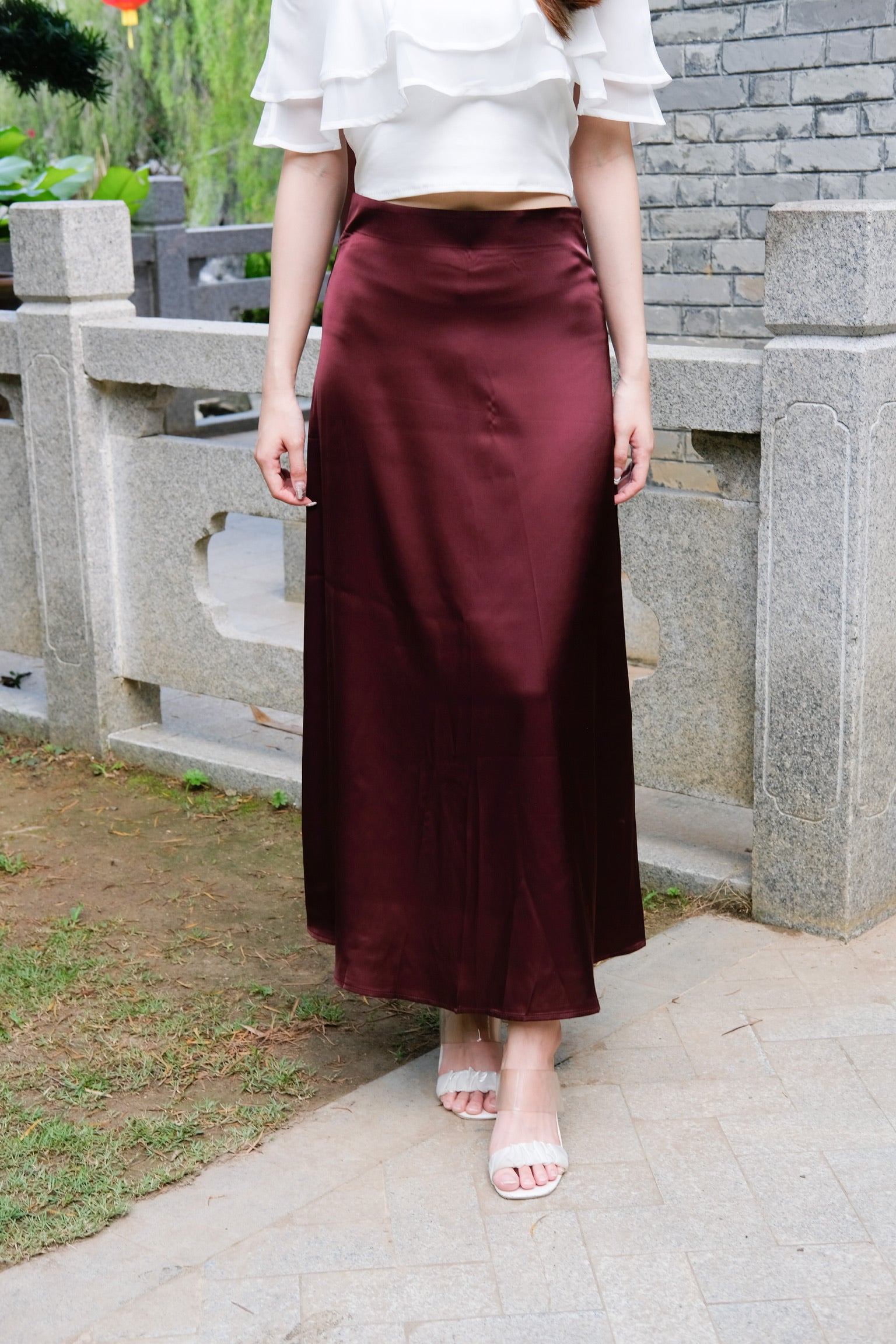 Jayde Satin Maxi Skirt (Wine)