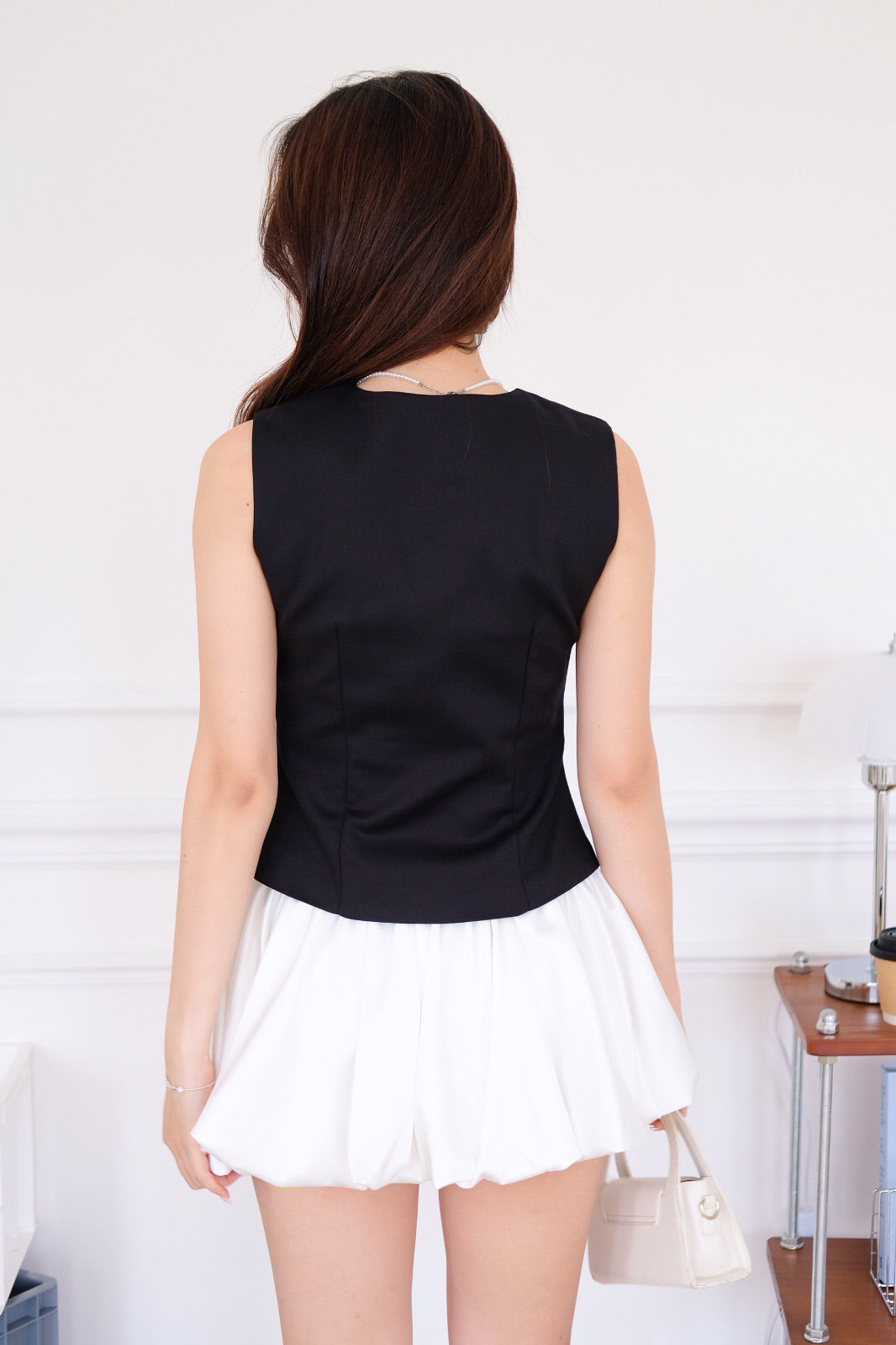 Liora Bubble Satin Skirt (White)