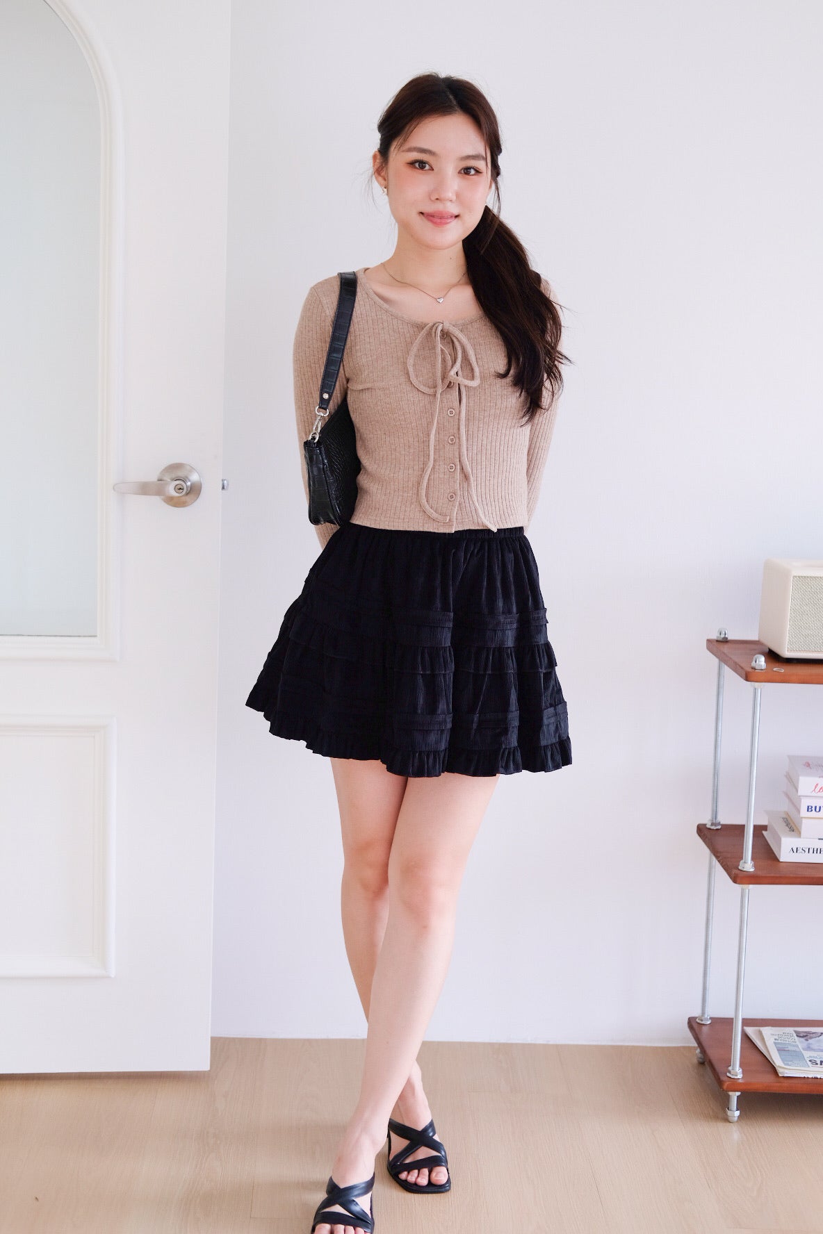 Coco Ribbon Long Sleeve Knit Top (Light Brown)