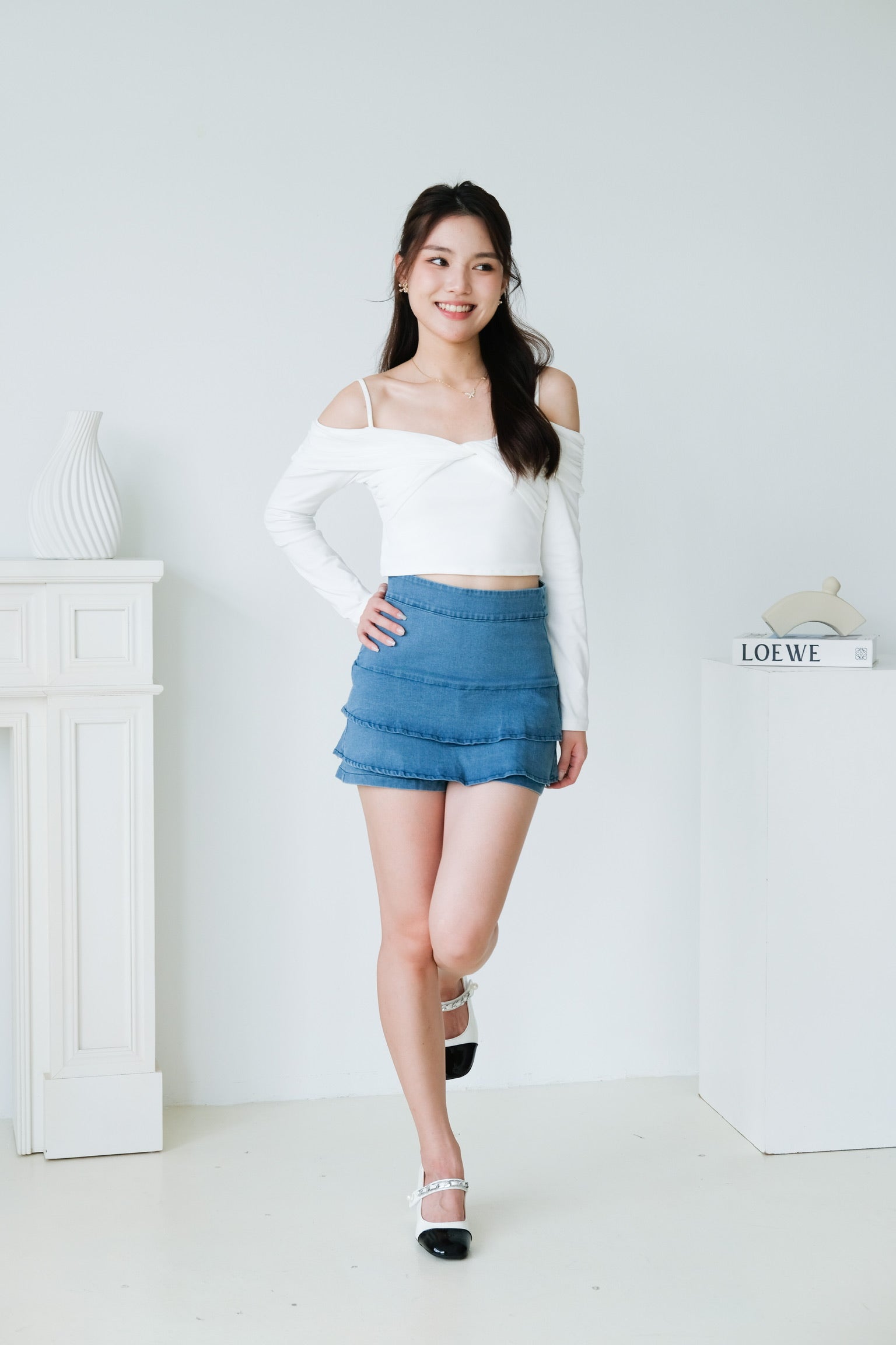 Zyla Layered Denim Skorts (Light Blue)