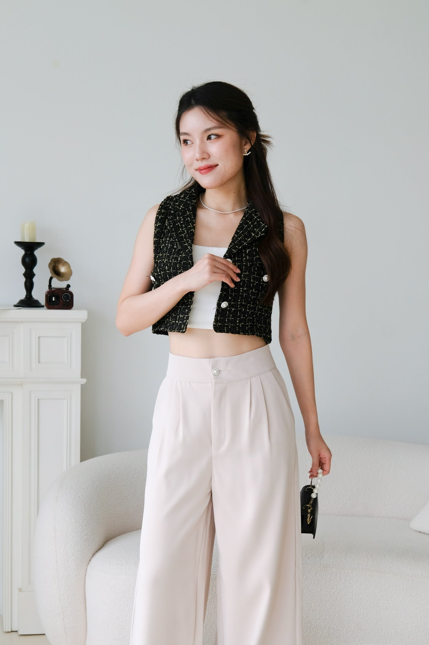 Jamie Pearl Straight Pants (Beige)