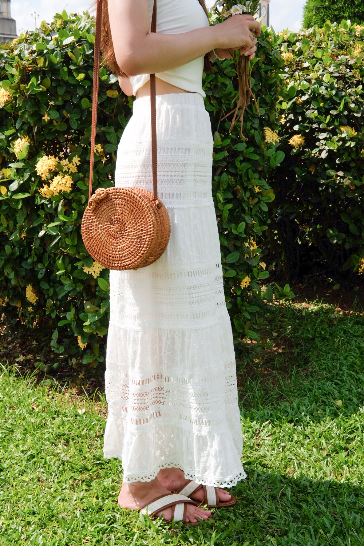Sara Beach Knit Maxi Skirt (White)