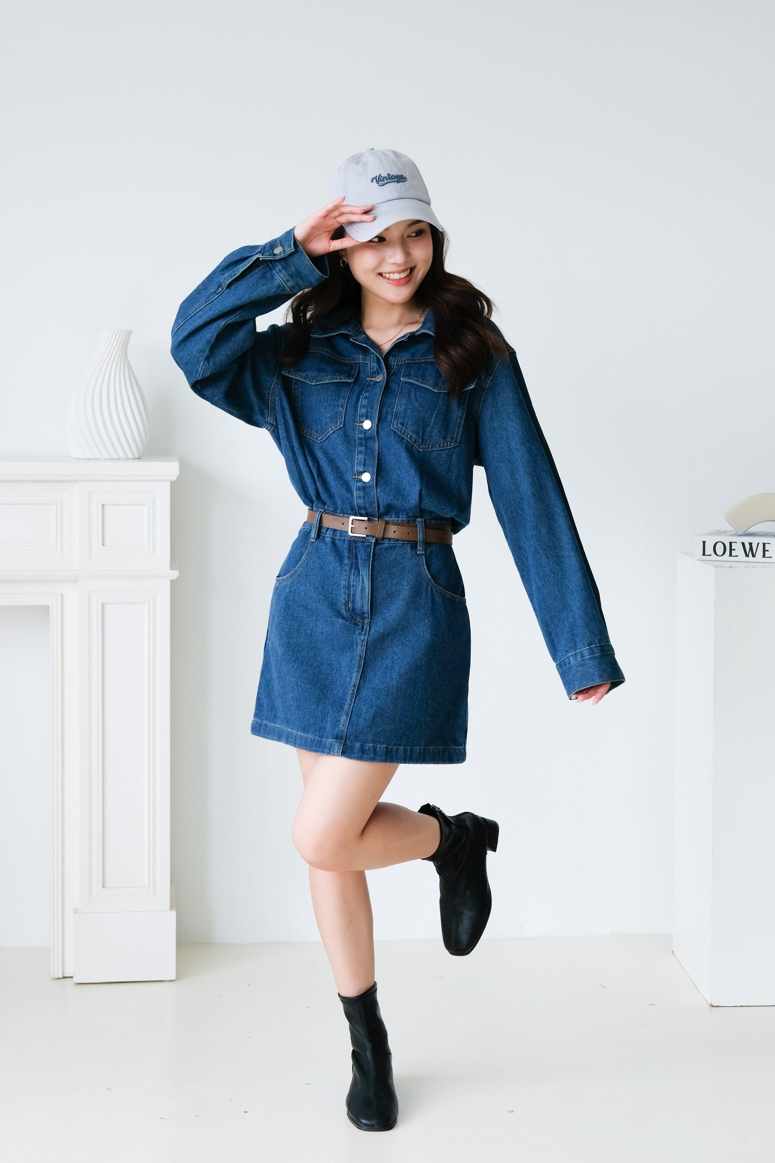 Janelle Denim Collared Dress (Blue)