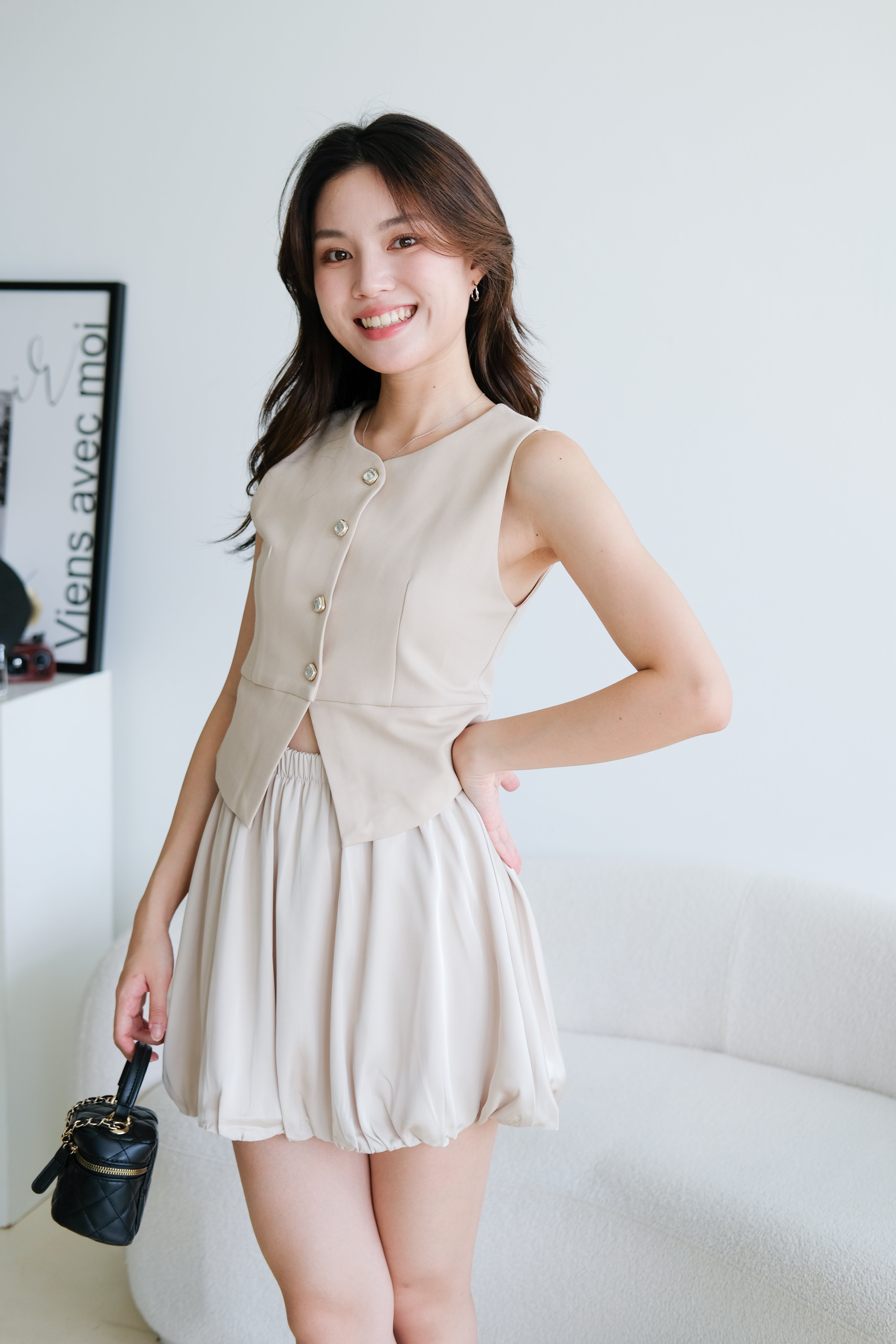 Valerie Round Neck Vest Top (Khaki)