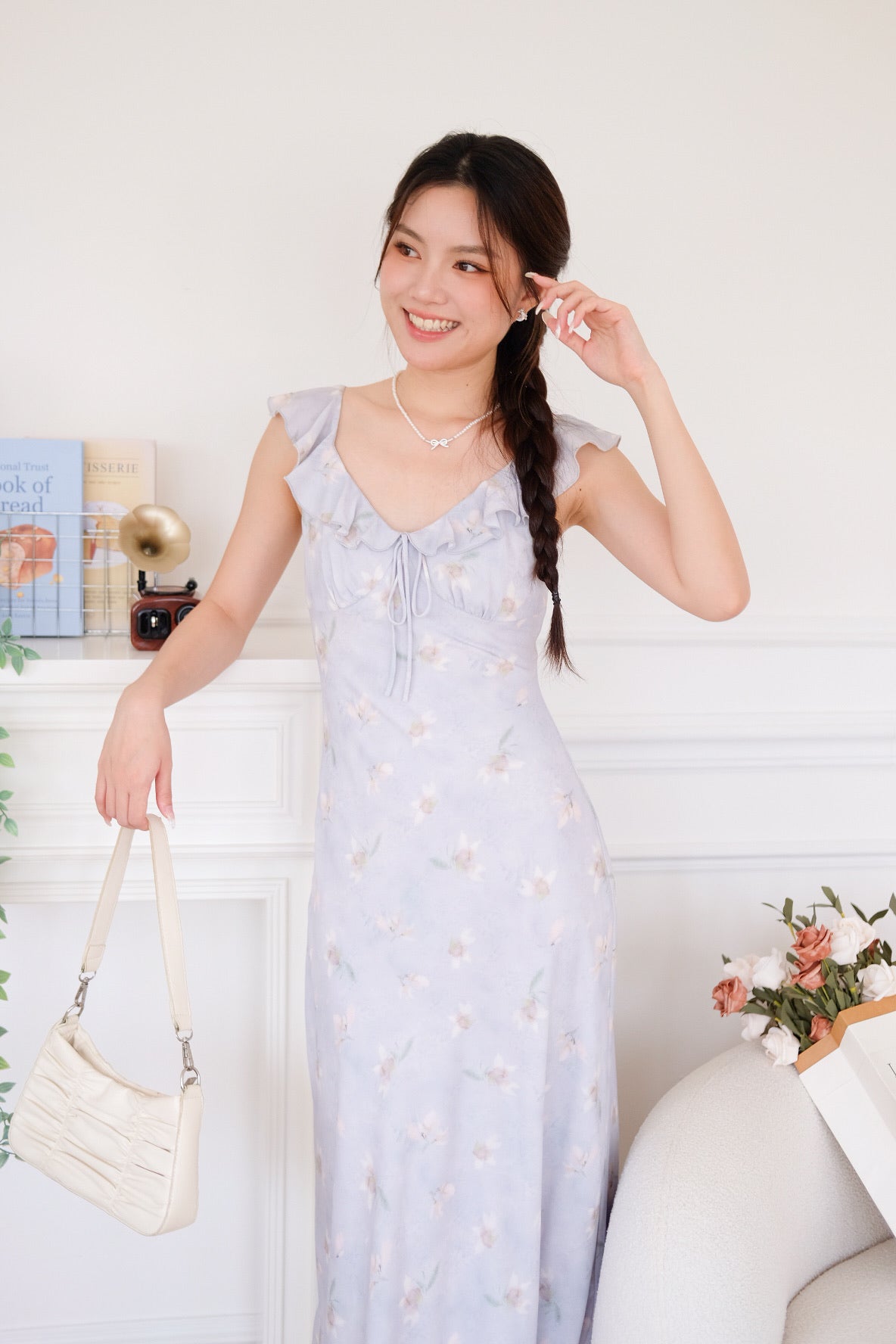 Callie Tie Front Floral Maxi Dress (Pale Purple)